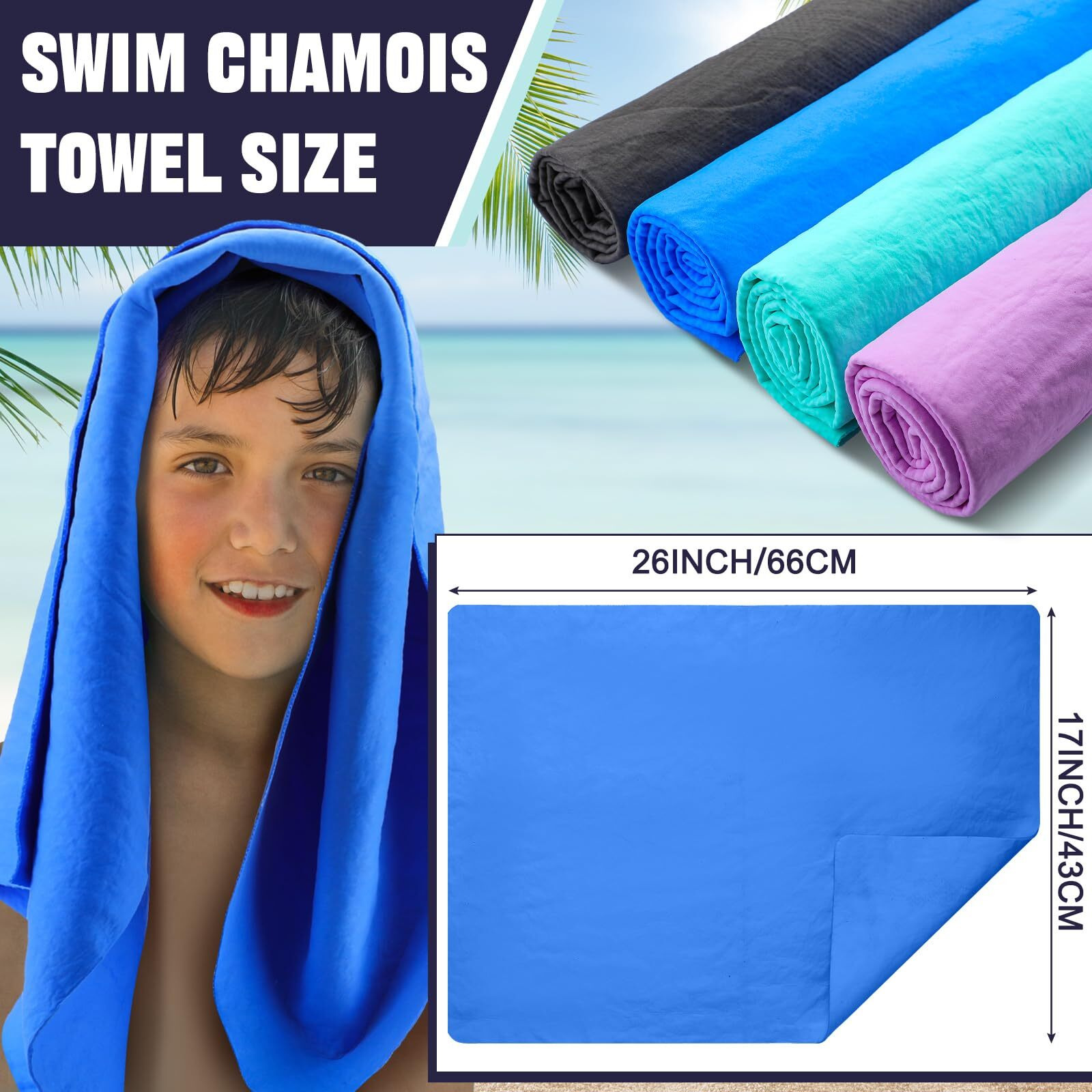 Tisancy 4 Pcs Swim Chamois Towel Swim Towel Shammy Towel Swimming Towel Sports Towel Swimmers Towel For Diving Swimming Triathlons And Other Water Sports (26 X 17 Inch Blue  Green  Dark Gray  Purple)