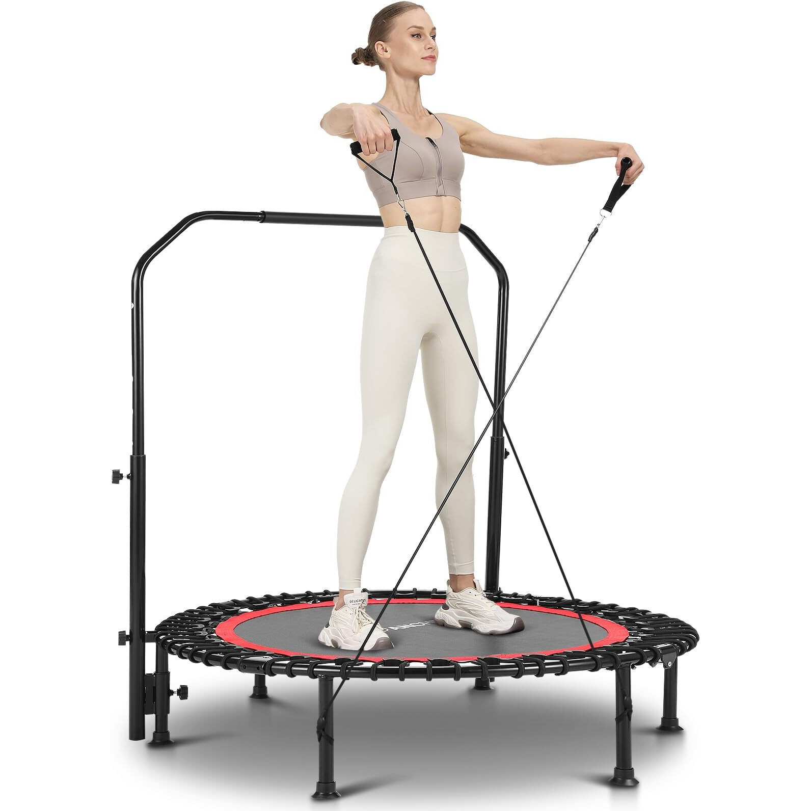 Ancheer 40/48"" Foldable Mini Trampoline 550Lbs Max Load Rebounder Trampoline For Adults With Adjustale Foam Bar&Resistance Ropes Upgraded Bungee Cords Fitness Trampoline Indoor