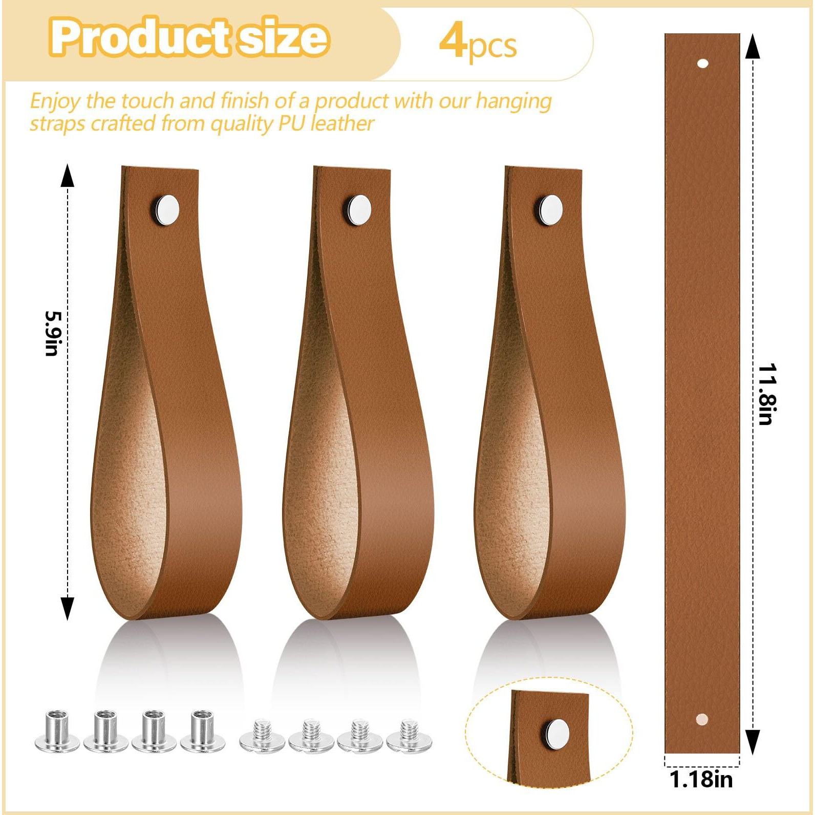 Vercraft 4 Pcs Leather Sign Straps For Hanging Sign Leather Curtain Rod Holder Straps Hanger For Engagement Wedding Welcome Event Display Seating Chart Ceremony Frame(Brown)