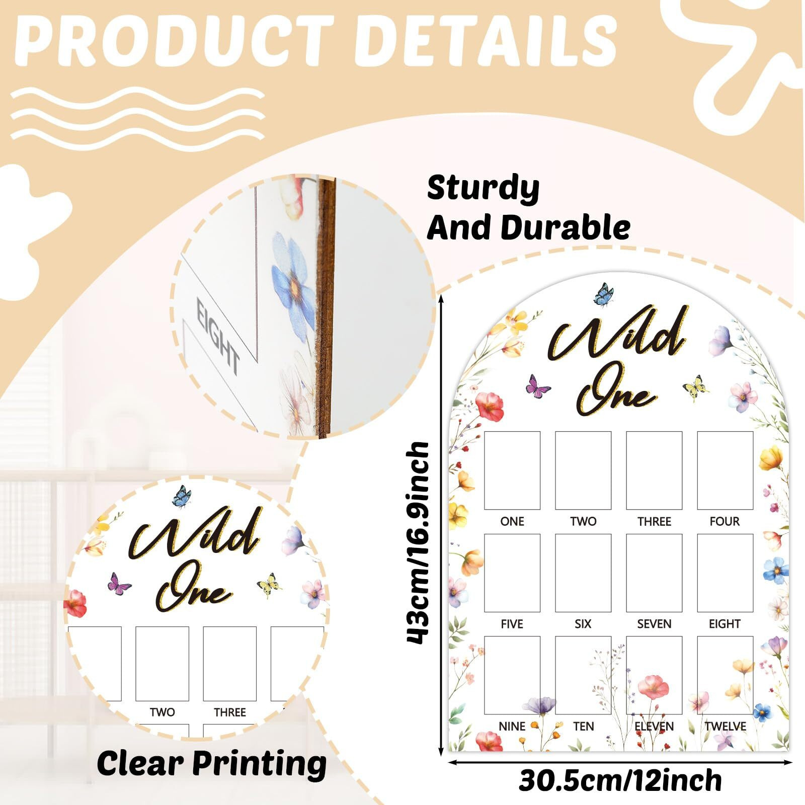 My First Year Photo Board Wild One Photo Board Spring Wildflower One Year Old Birthday Decoration First Year Picture Frame 12 Monthly Milestone Wood Board 1St Year Photo Banner For Baby Keepsake Gift