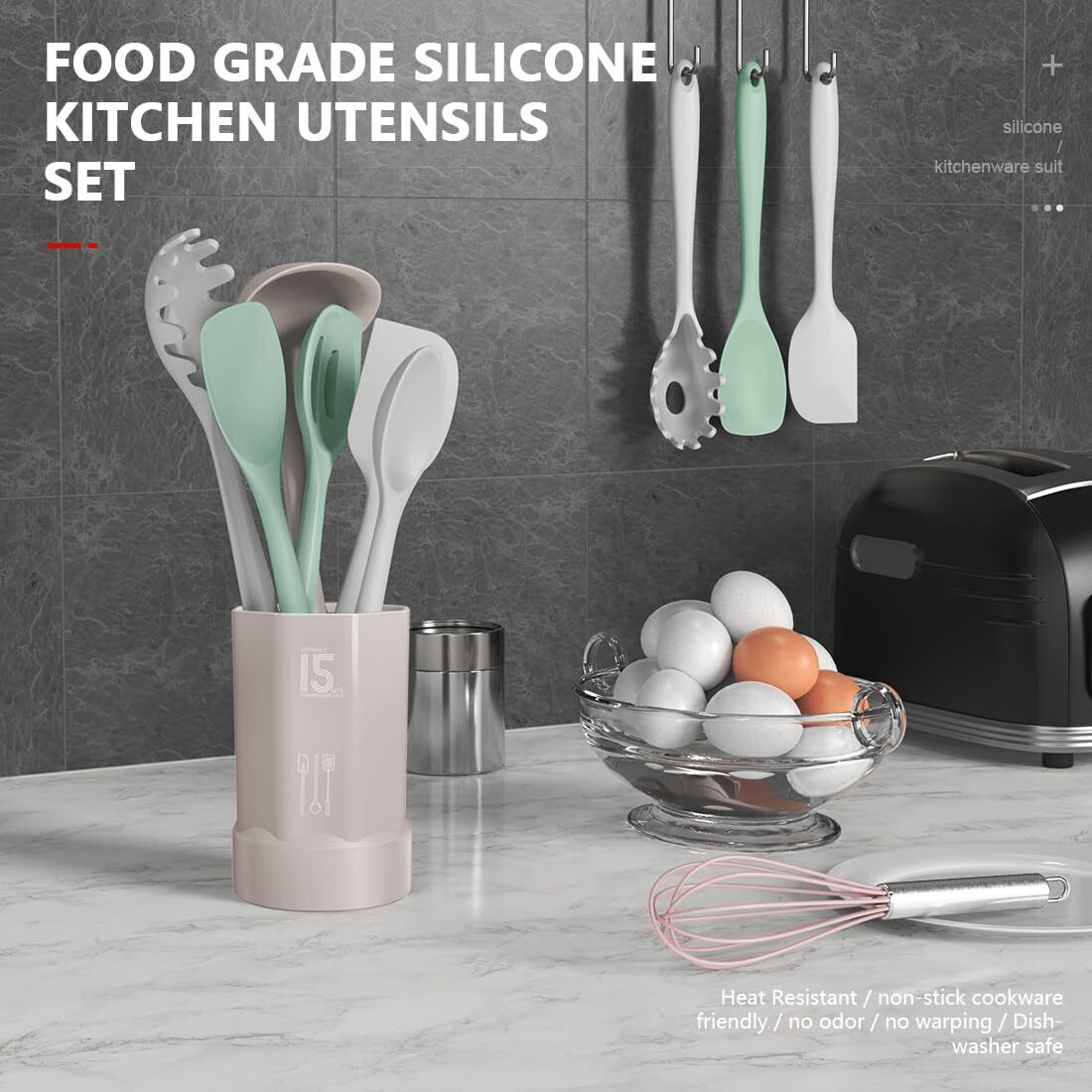 Silicone Cooking Utensils Set - 446F Heat Resistant Silicone Kitchen Utensils Spatula Spoon  Kitchen Utensil Sets Gadgets Tools Set For Nonstick Cookware Dishwasher Safe Bpa Free (Multicolor)