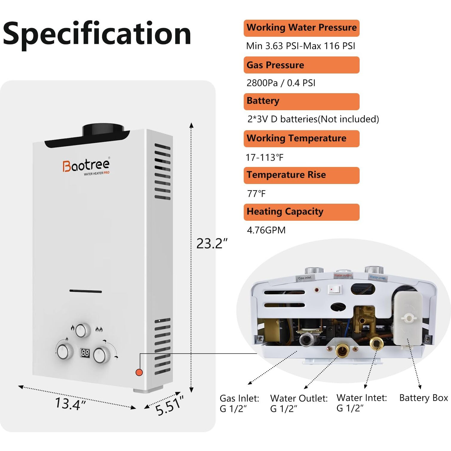Tankless Water Heater Propane  4.76 Gpm Rv Water Heater With Digital Display 18L Portable Instant Hot Gas Water Heater With Overheating Protection For Indoor And Camping 115 425 Btu