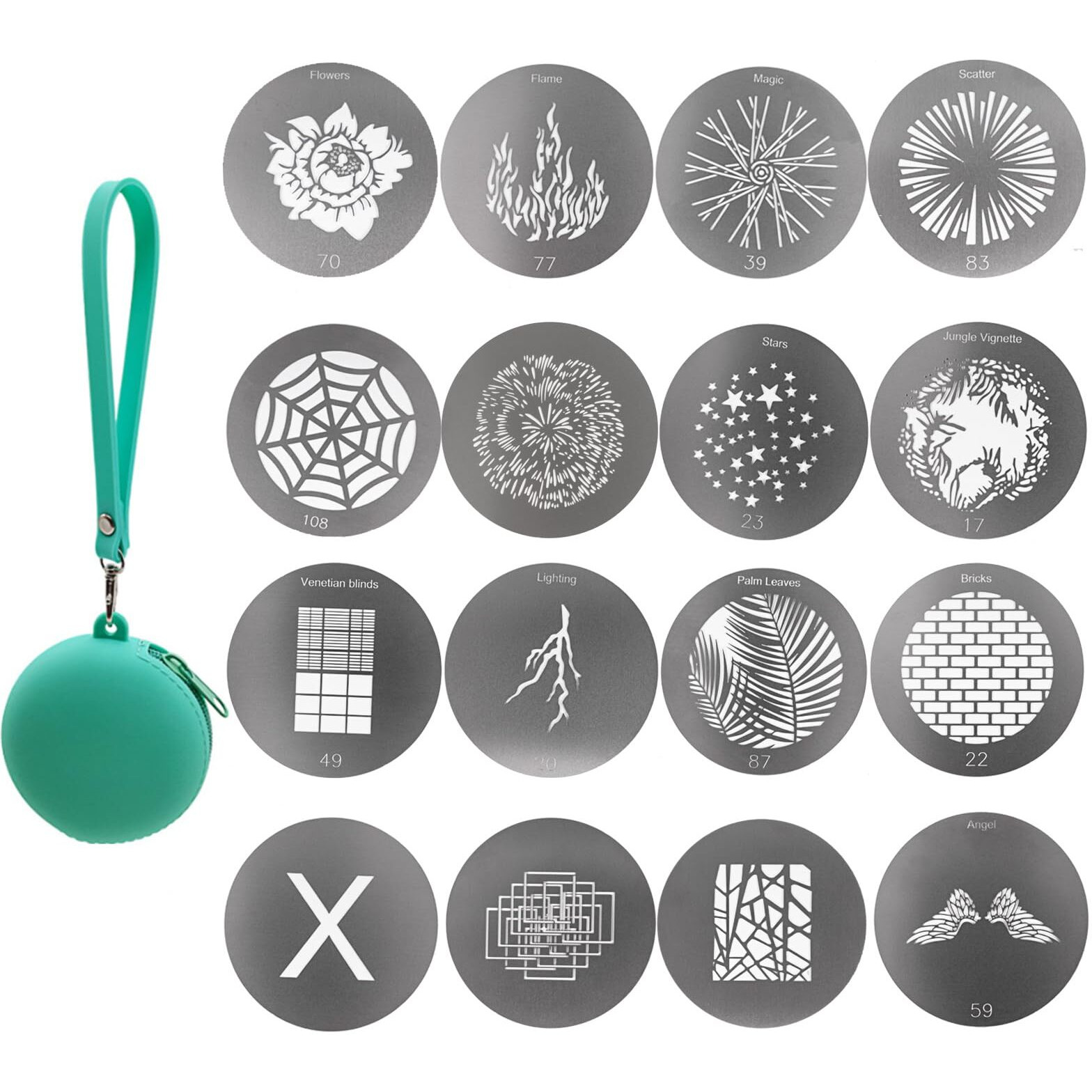 16Pcs Round Gobos Kit For Optical Snoot 66Mm/2.6In Metal Plate Patterns For Spotlight Attachment Compatible With Godox Bfp/Ot1/Ot1 Pro/Ii/Westcott Optical Spot For Portraits/Product/Food/Youtube