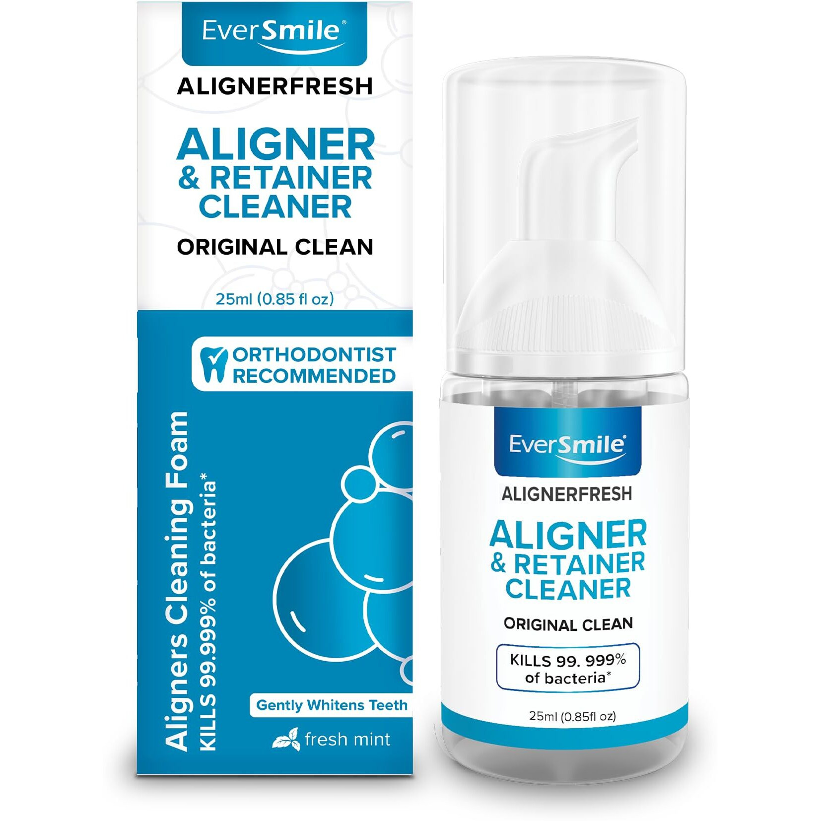 Eversmile Alignerfresh Original Clean Foam - Cleaner Compatible W/Invisalign And All Clear Aligners & Retainers - Eliminates Bacteria  Whitens Teeth  Fights Bad Breath - 25Ml (1 Pack)