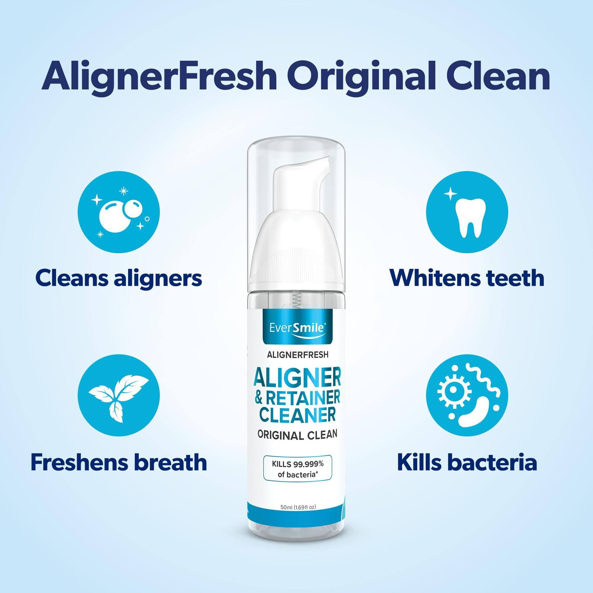 Eversmile Alignerfresh Original Clean Foam - Cleaner Compatible W/Invisalign And All Clear Aligners & Retainers - Eliminates Bacteria  Whitens Teeth  Fights Bad Breath - 25Ml (1 Pack)