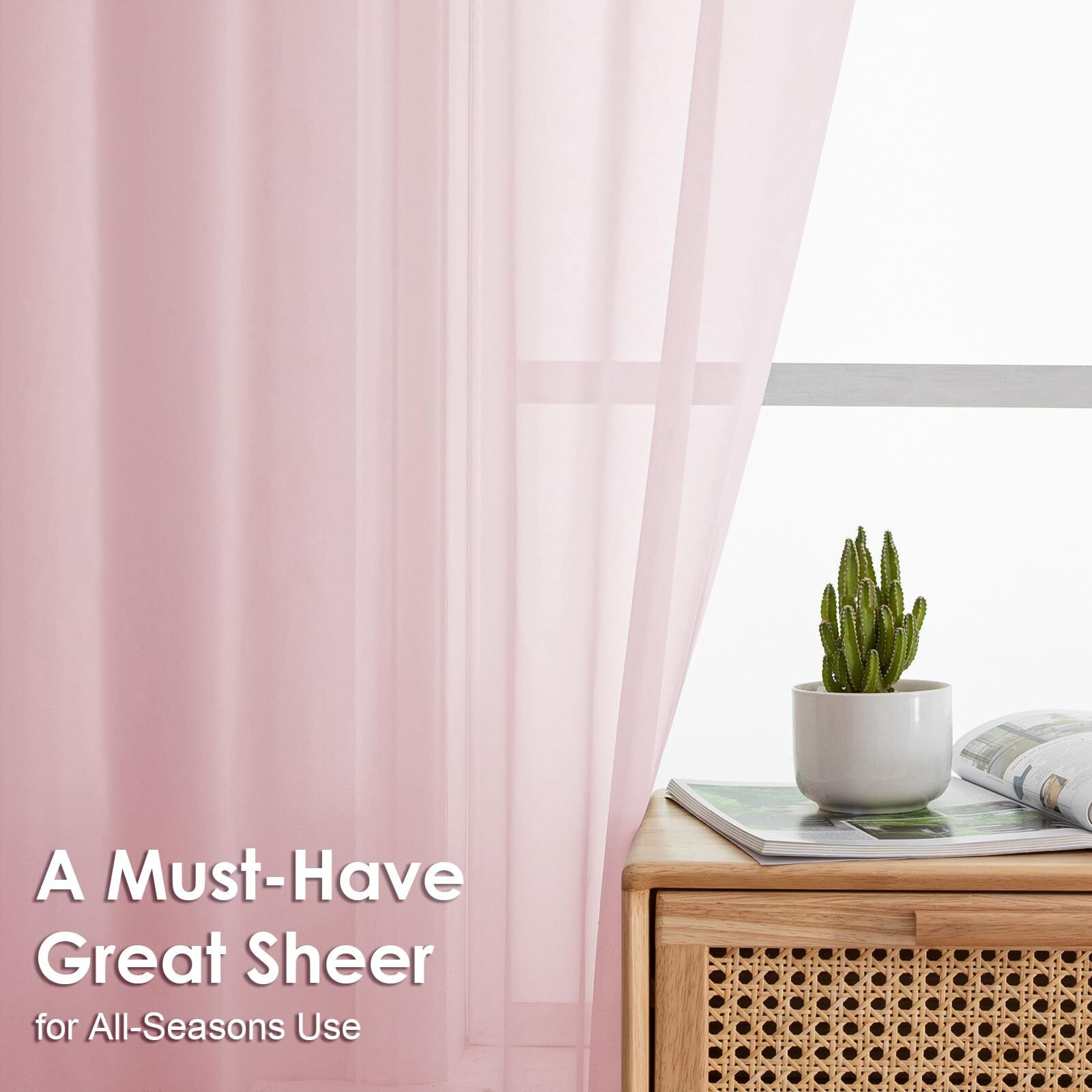 Ovzme Blush Pink Sheer Curtains 96 Inches Long 2 Panels - Soft Light Filtering Window Sheer Panels For Living Room/Bedroom  Top Dual Rod Pocket  1 Pair  Each 42Wx96L Inches