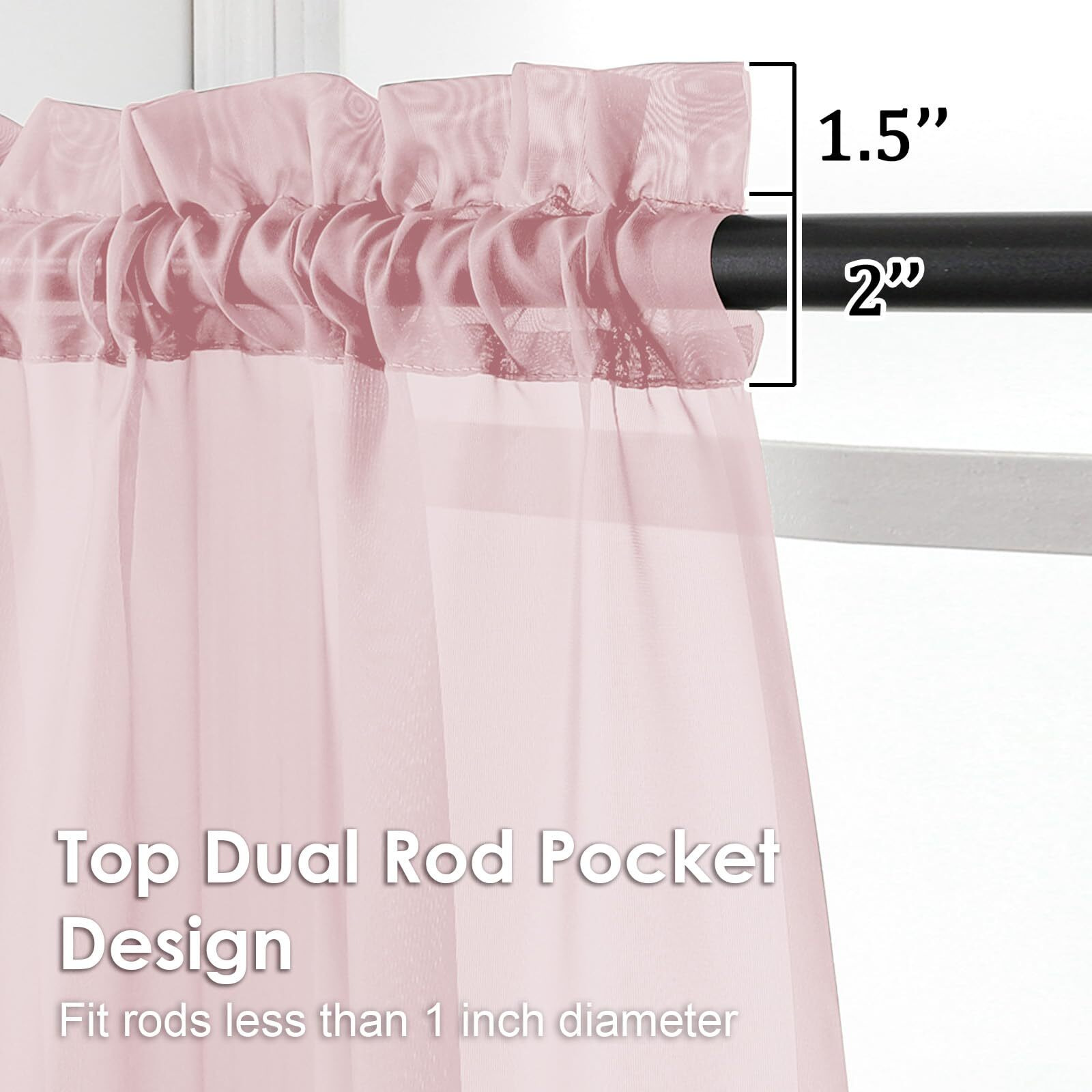 Ovzme Blush Pink Sheer Curtains 96 Inches Long 2 Panels - Soft Light Filtering Window Sheer Panels For Living Room/Bedroom  Top Dual Rod Pocket  1 Pair  Each 42Wx96L Inches