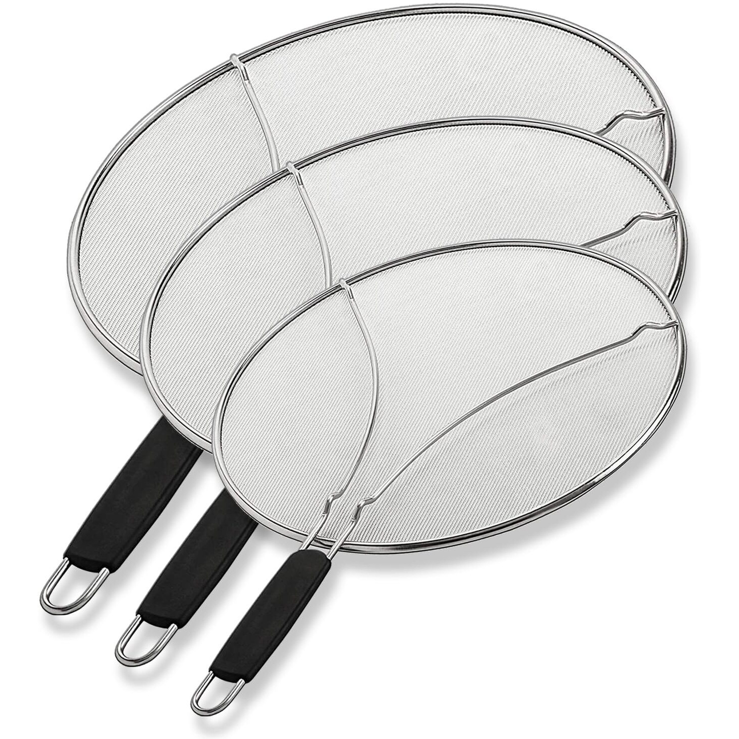 Bergkoch Splatter Screen For Frying Pan - 9.5/11.5/13 Inch Stainless Steel Grease Splatter Guard (Set Of 3) - Cover Oil Splash When Sizzling Bacon  Cooking Fried Chicken Or Popcorn