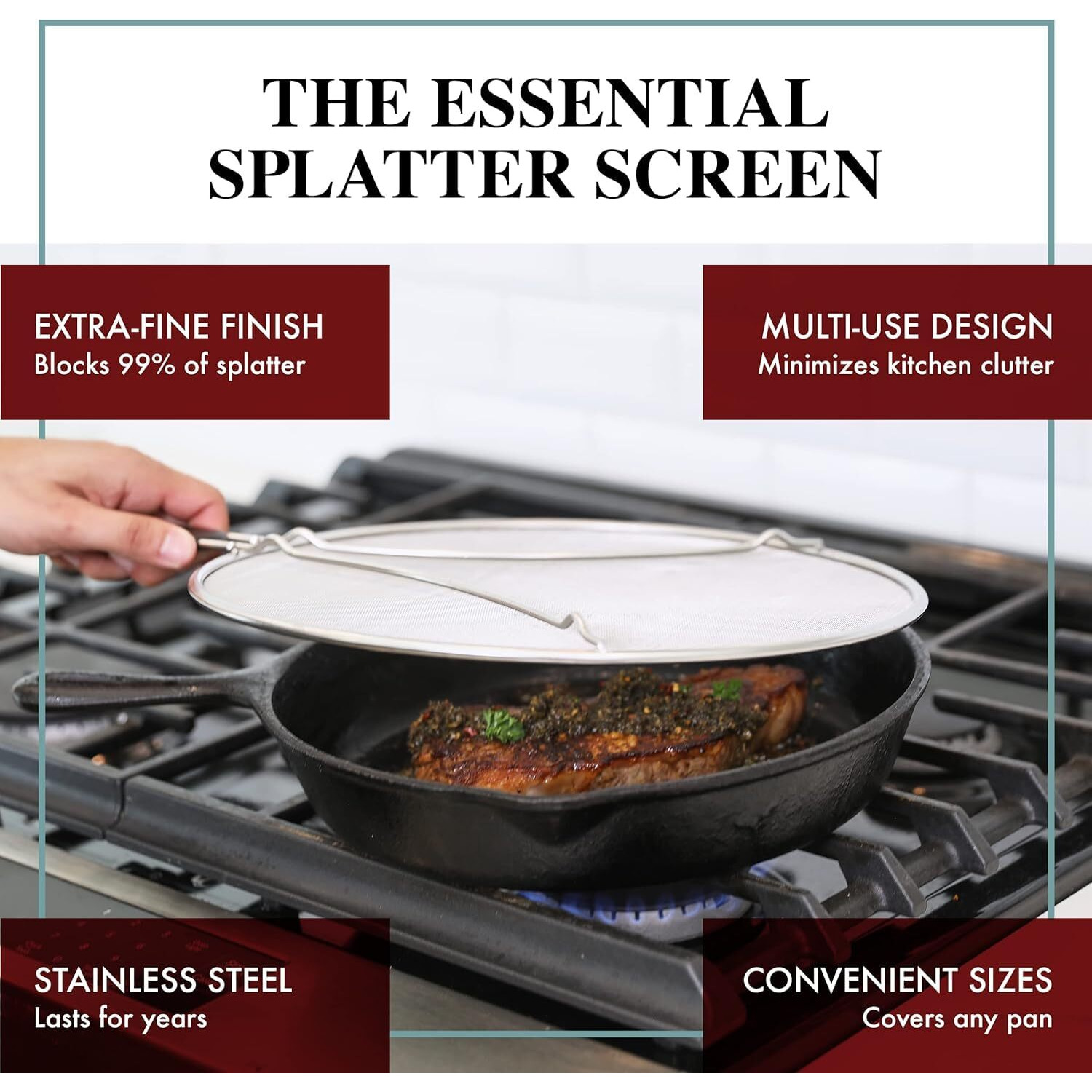 Bergkoch Splatter Screen For Frying Pan - 9.5/11.5/13 Inch Stainless Steel Grease Splatter Guard (Set Of 3) - Cover Oil Splash When Sizzling Bacon  Cooking Fried Chicken Or Popcorn