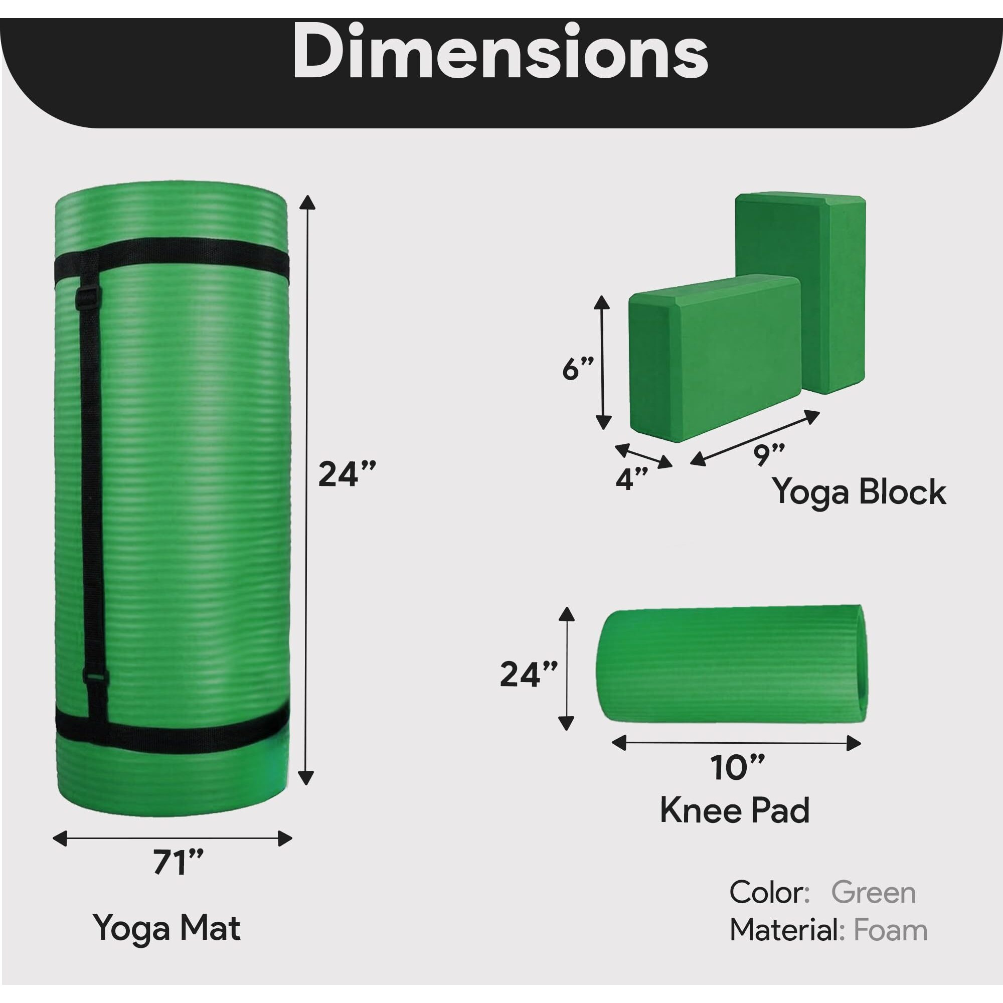 Balancefrom All-Purpose 71"" X 24"" X 1-Inch Extra Thick High Density Anti-Tear Exercise Yoga Mat  Knee Pad With Carrying Strap & 2 Yoga Blocks  Green