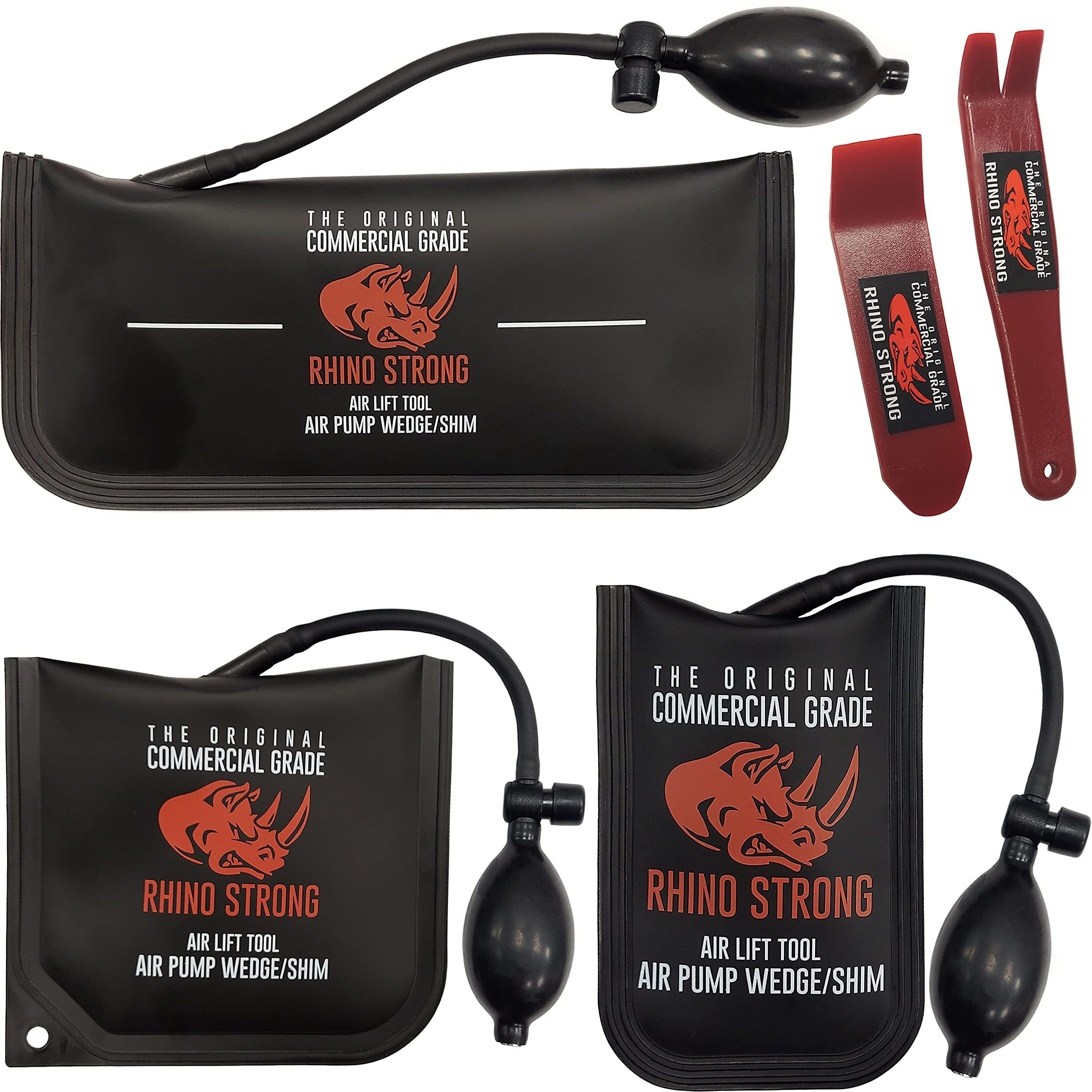 The Original Rhino Strong Commercial Grade Air Wedge Bag Pump Professional Leveling Kit & Alignment Tool Inflatable Shim Bag 3 Piece (Small  Medium  Large). 3 Sizes For All Of Your Individual Needs.
