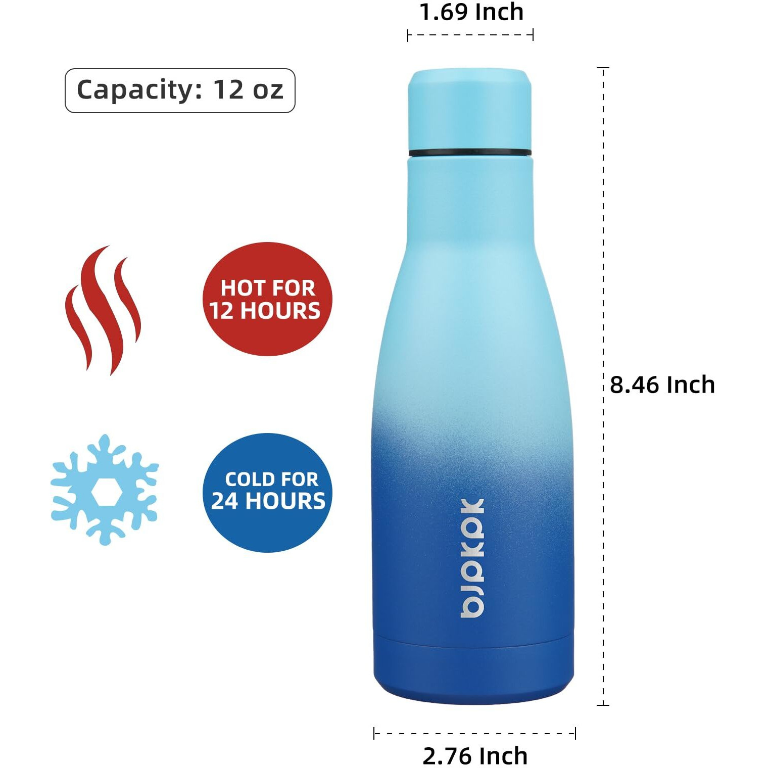 Bjpkpk 12Oz Water Bottles Stainless Steel Double Wall Vacuum Insulated Small Water Bottles For Travel Sky