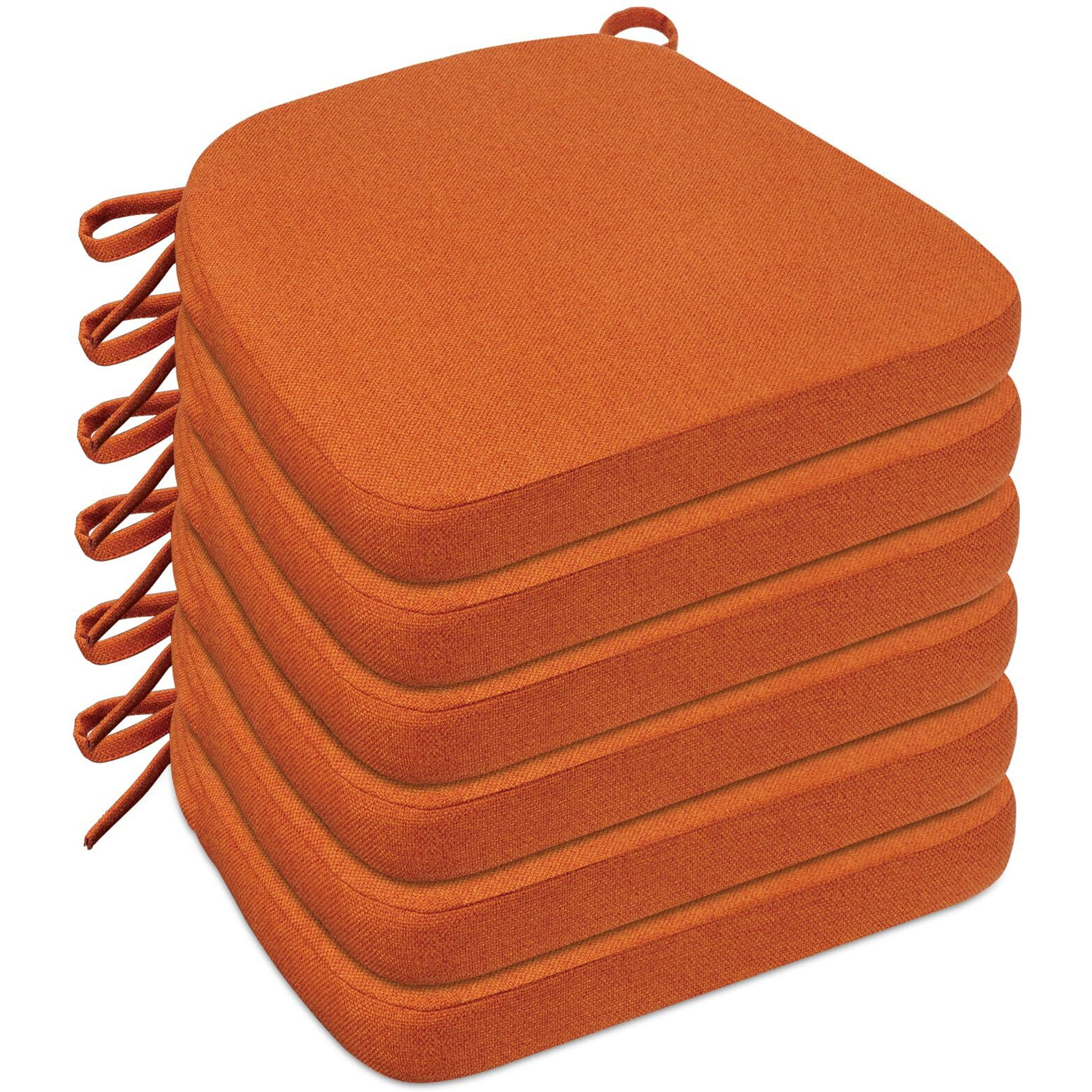 Sunsleek Chair Cushions For Dining Chairs  D-Shaped Seat Cushions With Removable Washable Cover And Ties  Chair Pads For Kitchen  Indoor Dining Room  Patio Chairs  17'' X 16''  Set Of 6  Orange