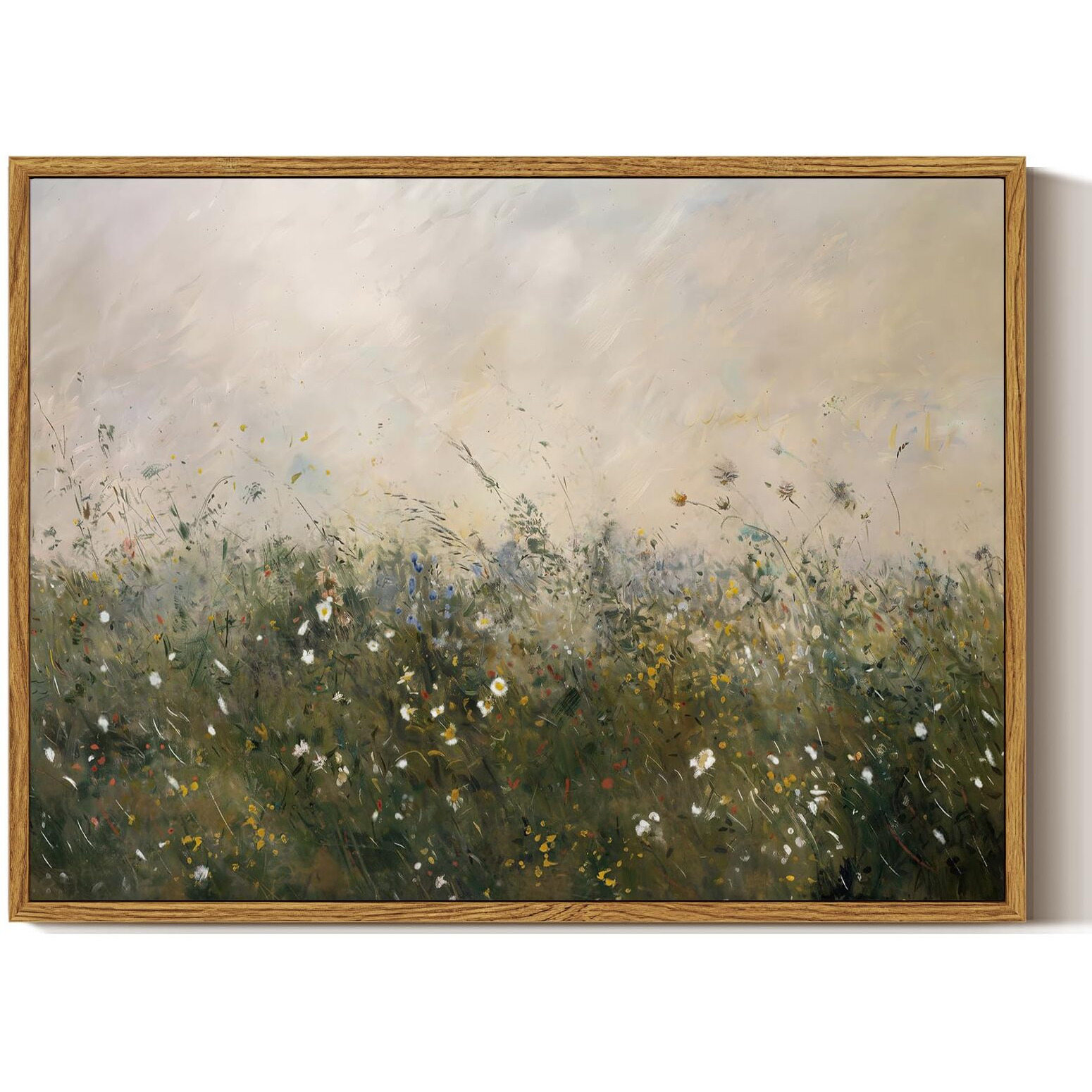 Arpeotcy Vintage Framed Canvas Wall Art  Retro Colorful Flower Field Wall Art For Living Room  Bedroom  Bathroom  Vintage Farmhouse Landscape Framed Wall Art Decor(12X16 Inch)