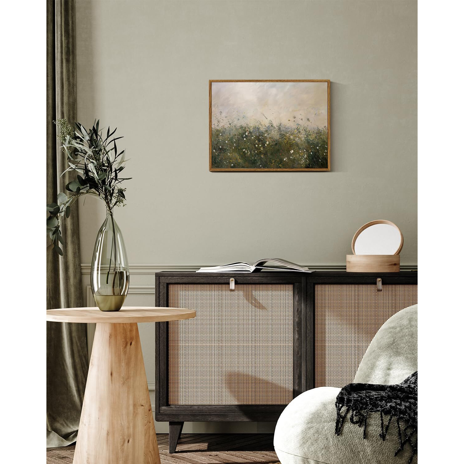 Arpeotcy Vintage Framed Canvas Wall Art  Retro Colorful Flower Field Wall Art For Living Room  Bedroom  Bathroom  Vintage Farmhouse Landscape Framed Wall Art Decor(12X16 Inch)