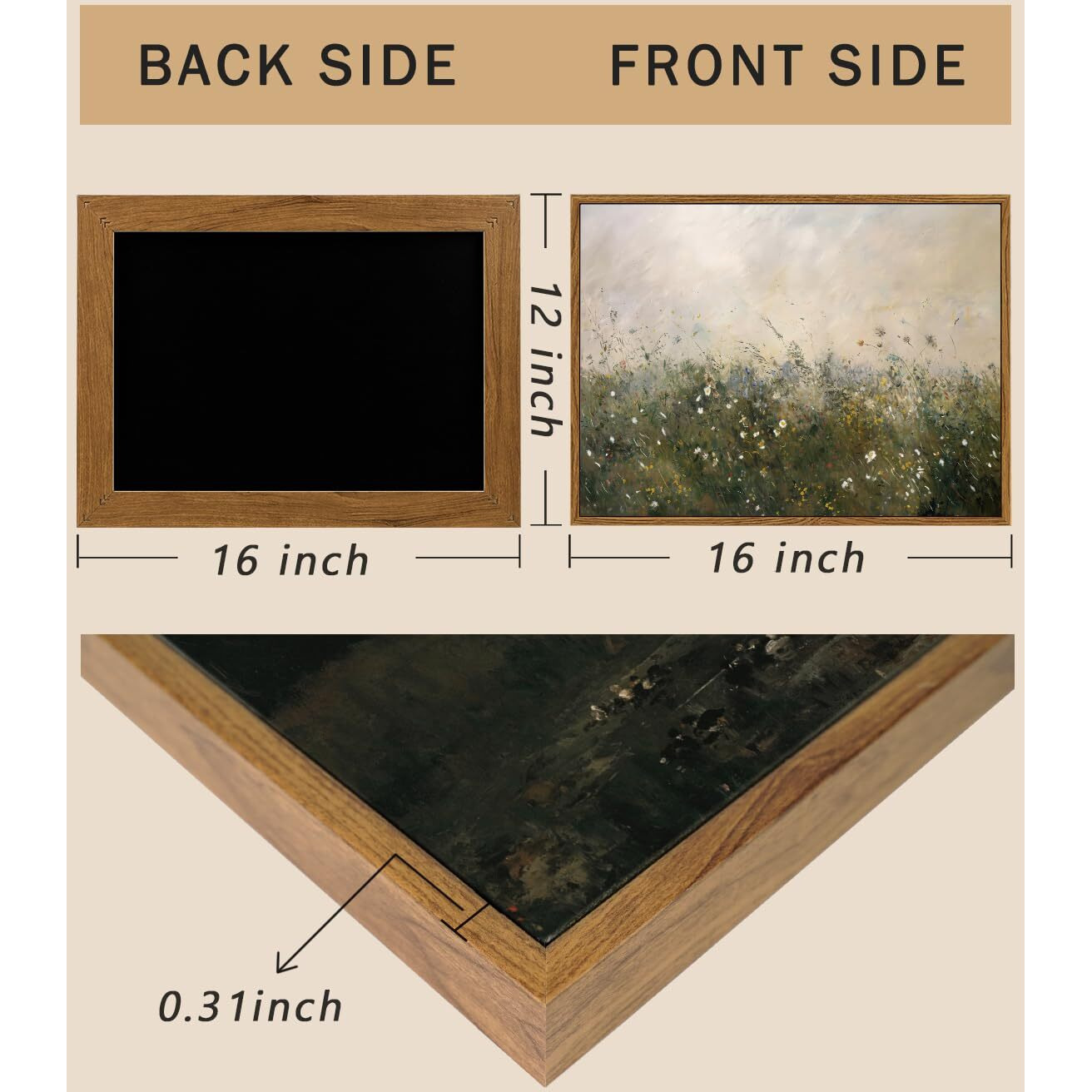 Arpeotcy Vintage Framed Canvas Wall Art  Retro Colorful Flower Field Wall Art For Living Room  Bedroom  Bathroom  Vintage Farmhouse Landscape Framed Wall Art Decor(12X16 Inch)