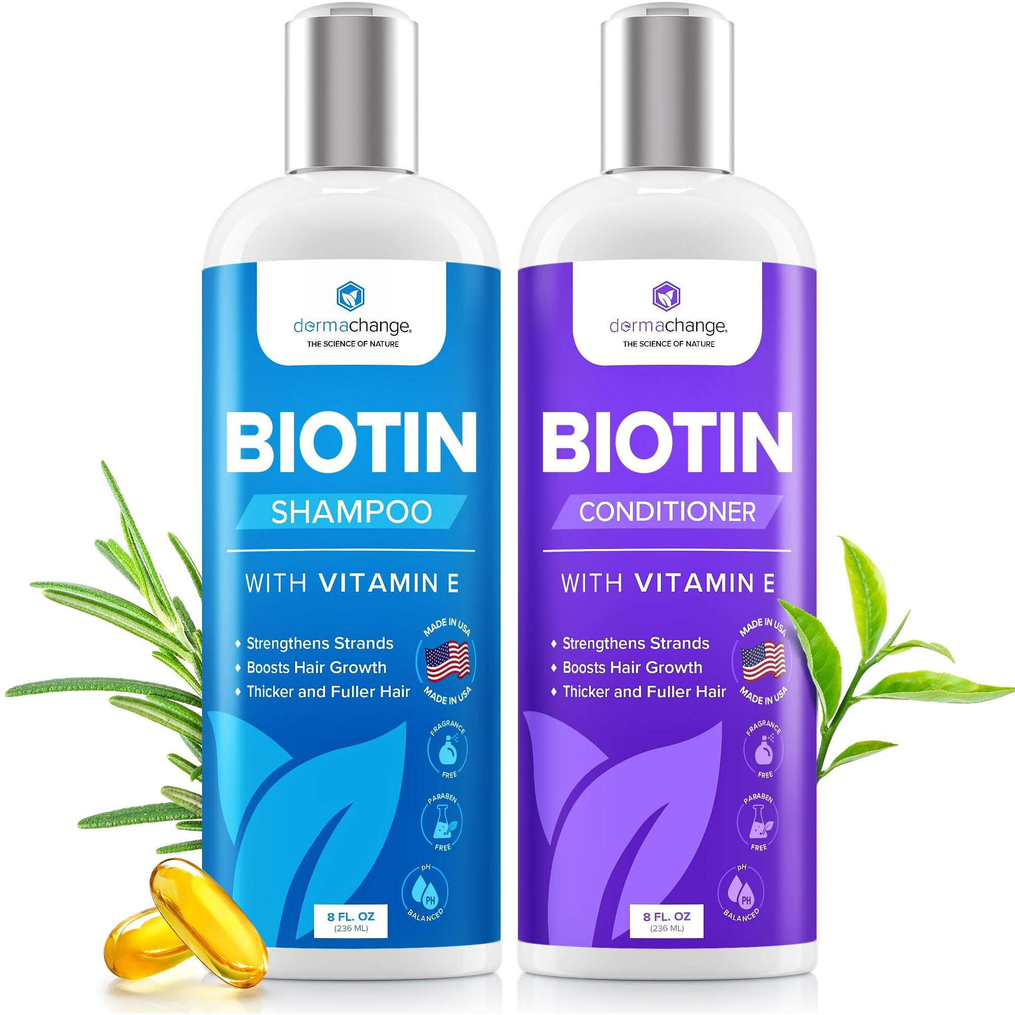 Hair Growth Biotin Shampoo And Conditioner - Deep Hydrating Conditioner For Dry Damaged Hair  Sulfate Free & Volumizing - 2 Pack  8Oz