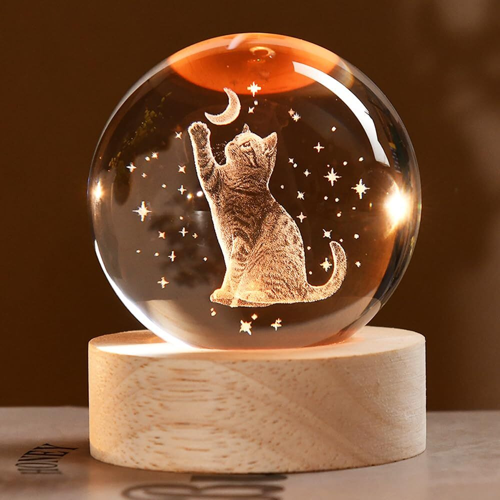Zrenjhus Cat Gifts For Women 3D Crystal Ball Lamp 60Mm Glass Decorative Ball Globe Figurine Home Decor Cat Lover Gifts For Mothers Day Christmas Birthday