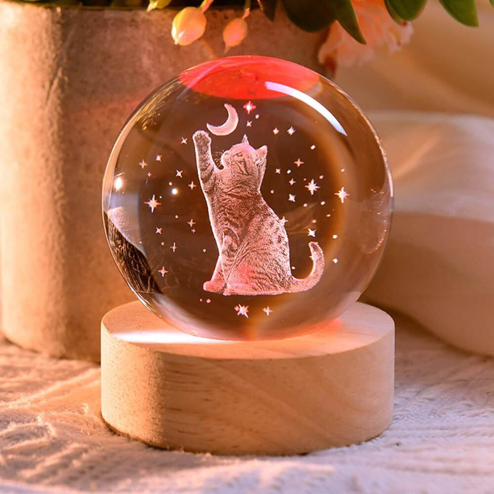 Zrenjhus Cat Gifts For Women 3D Crystal Ball Lamp 60Mm Glass Decorative Ball Globe Figurine Home Decor Cat Lover Gifts For Mothers Day Christmas Birthday