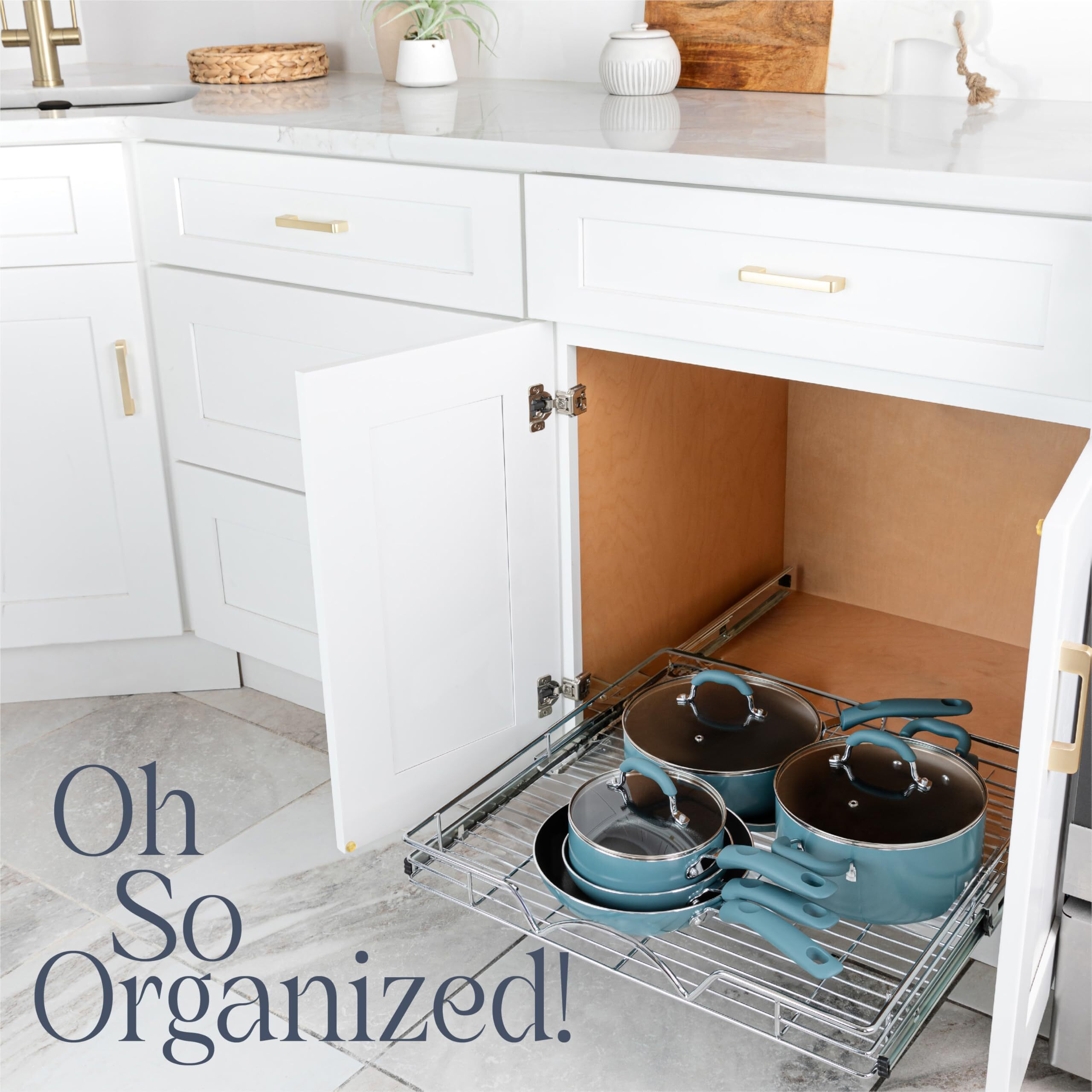 Holdnstorage Pull Out Cabinet Organizer  Heavy Duty Caddy W/Lifetime Limited Warranty - 28 X 21 - Requires At Least 29-1/4Cabinet Opening  Steel Metal Cabinet Drawers Slide Out  Chrome