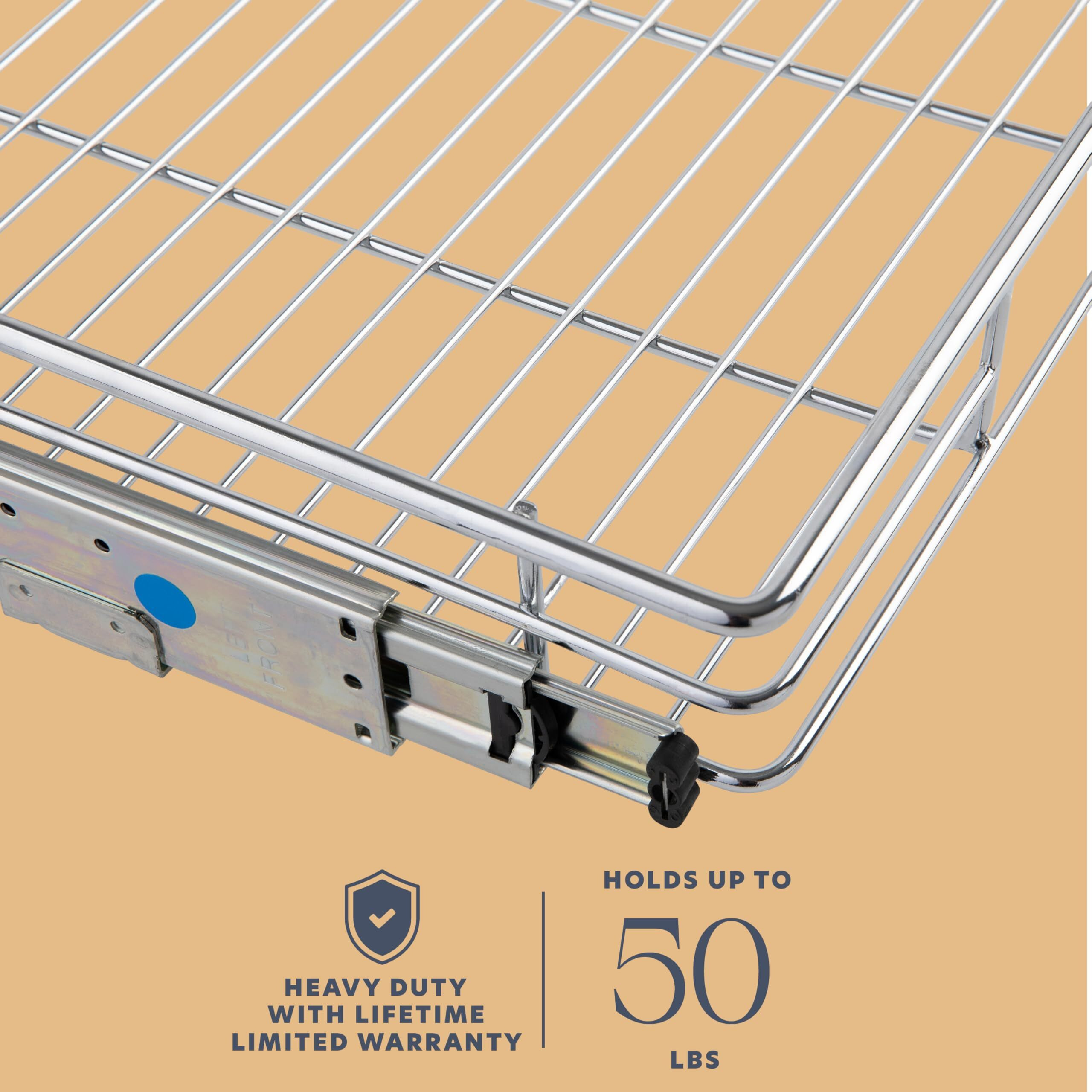 Holdnstorage Pull Out Cabinet Organizer  Heavy Duty Caddy W/Lifetime Limited Warranty - 28 X 21 - Requires At Least 29-1/4Cabinet Opening  Steel Metal Cabinet Drawers Slide Out  Chrome