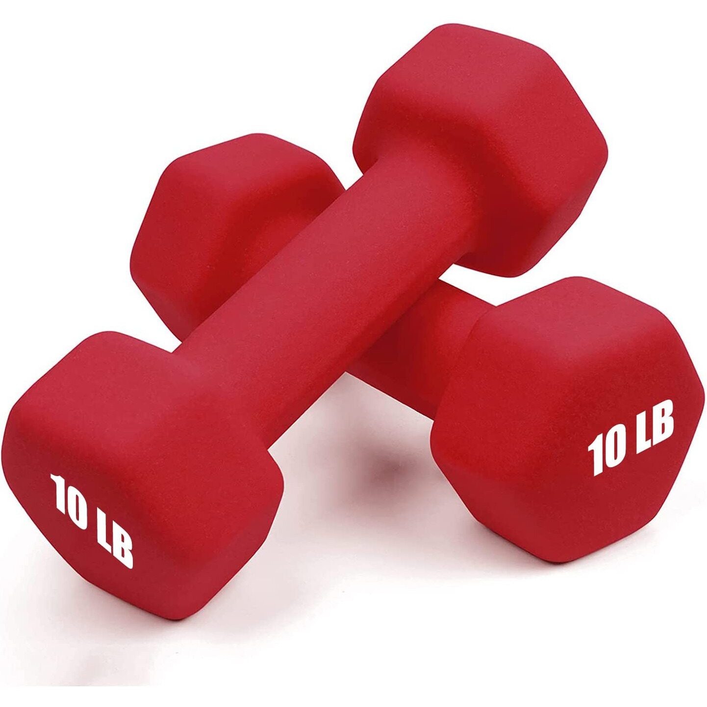 Portzon Set Of 2 Neoprene Dumbbell  Free Weights Of 1-15 Lb  Anti-Slip  Anti-Roll  Hex Shape Red Neoprene Dumbbells
