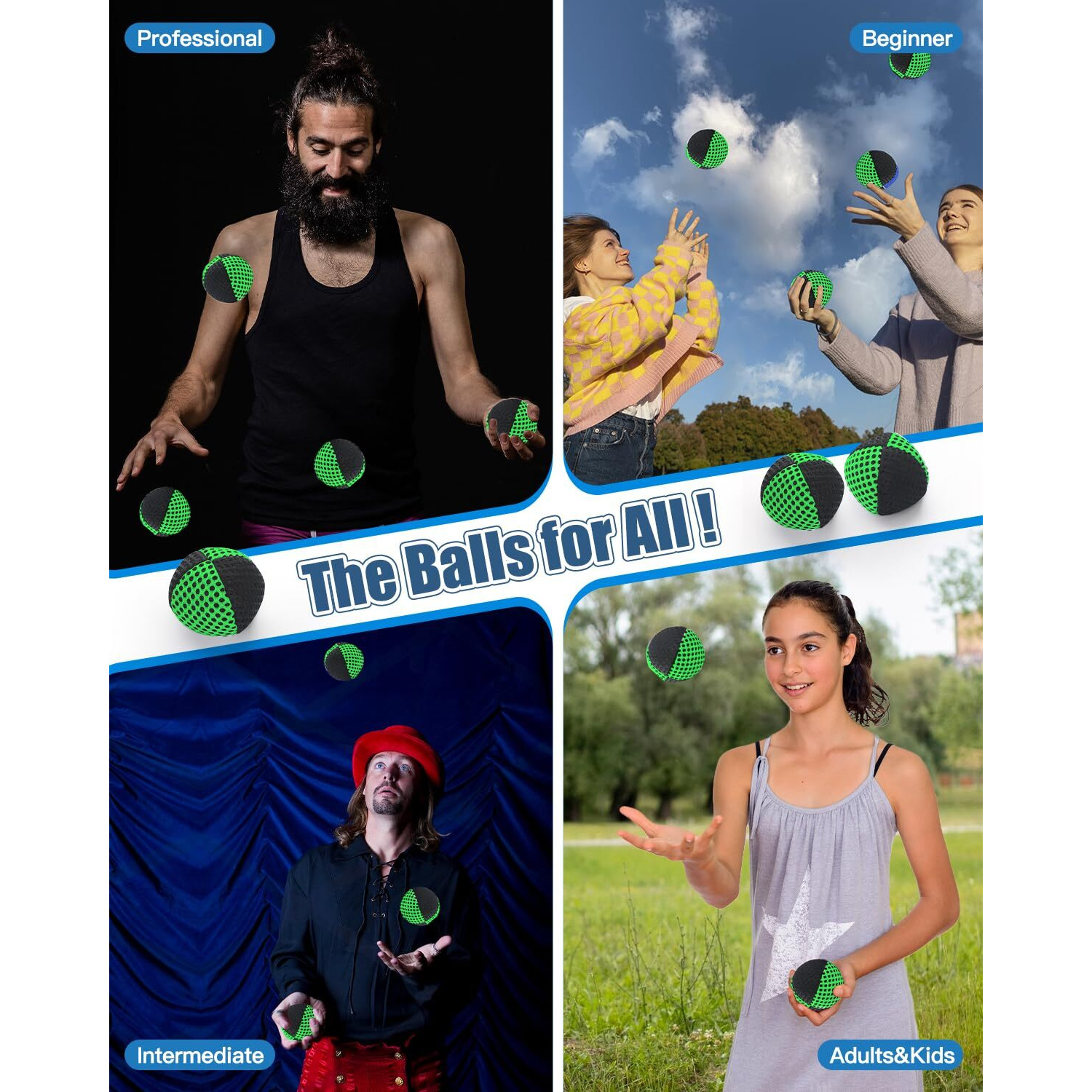 Oazoxcx Juggling Balls For Beginners And Professionals Set Of Juggling Bean Bags Durable Juggle Ball Kit (Black - Green)