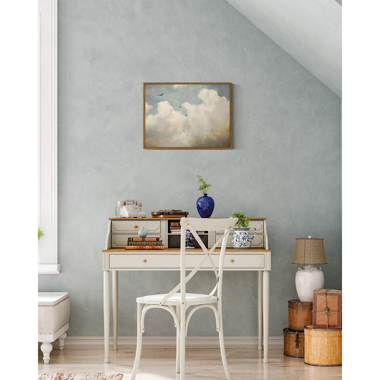 Arpeotcy Vintage Framed Canvas Wall Art  Cloud & Bird Vintage Wall Art For Living Room Bedroom Office  Retro Farmhouse Landscape Kitchen Bathroom Wall Art Prints(12X16 Inch)