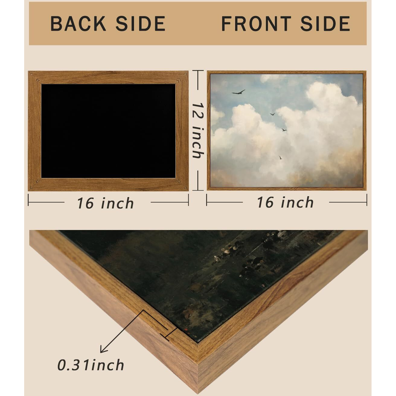 Arpeotcy Vintage Framed Canvas Wall Art  Cloud & Bird Vintage Wall Art For Living Room Bedroom Office  Retro Farmhouse Landscape Kitchen Bathroom Wall Art Prints(12X16 Inch)