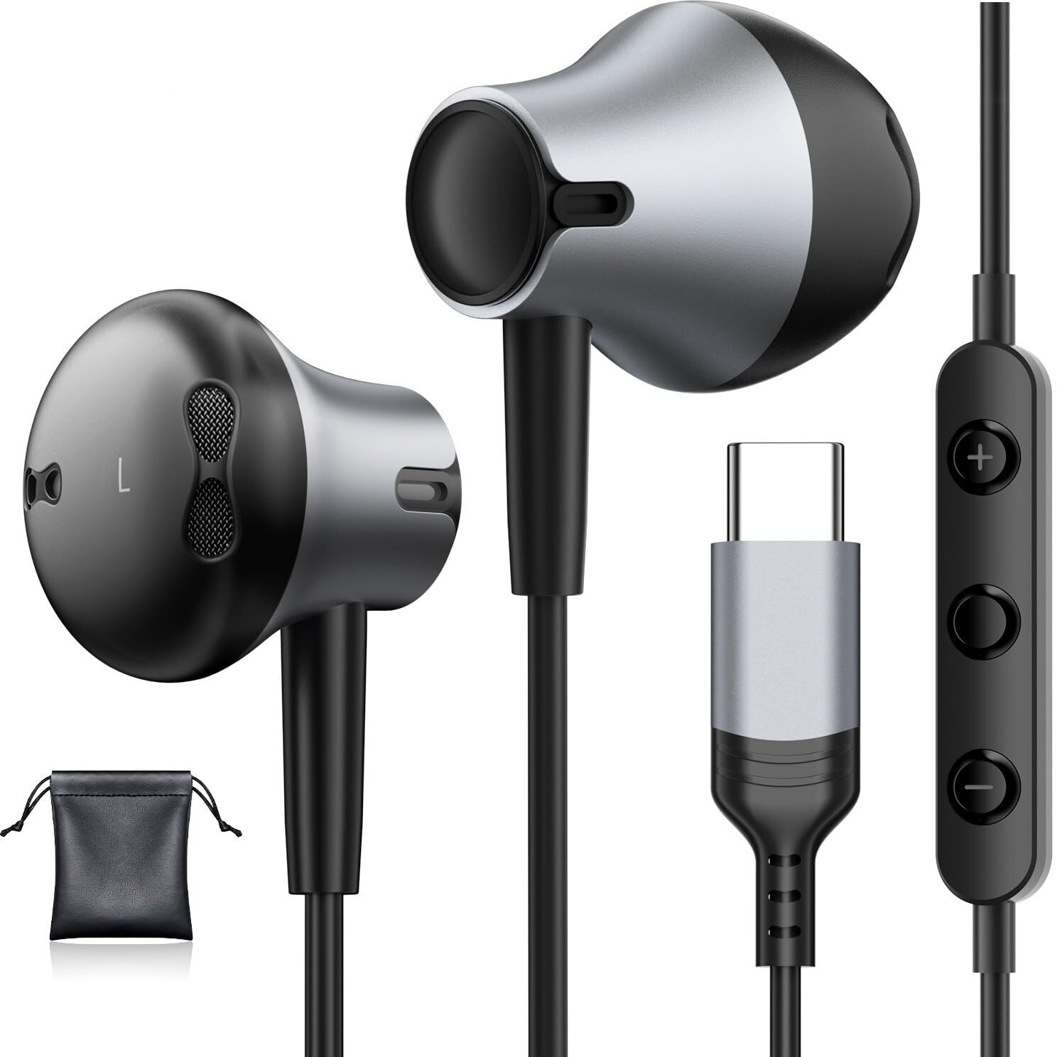 Usb C Headphones Wired For Samsung Galaxy S25 / S24 Ultra/ S23/ S22 Fe/ A55 With Mic Earphones For Iphone 16 15 Pro Max  Volume Control Stereo Noise Cancelling Wired Earbuds For Google Pixel 9 Pro