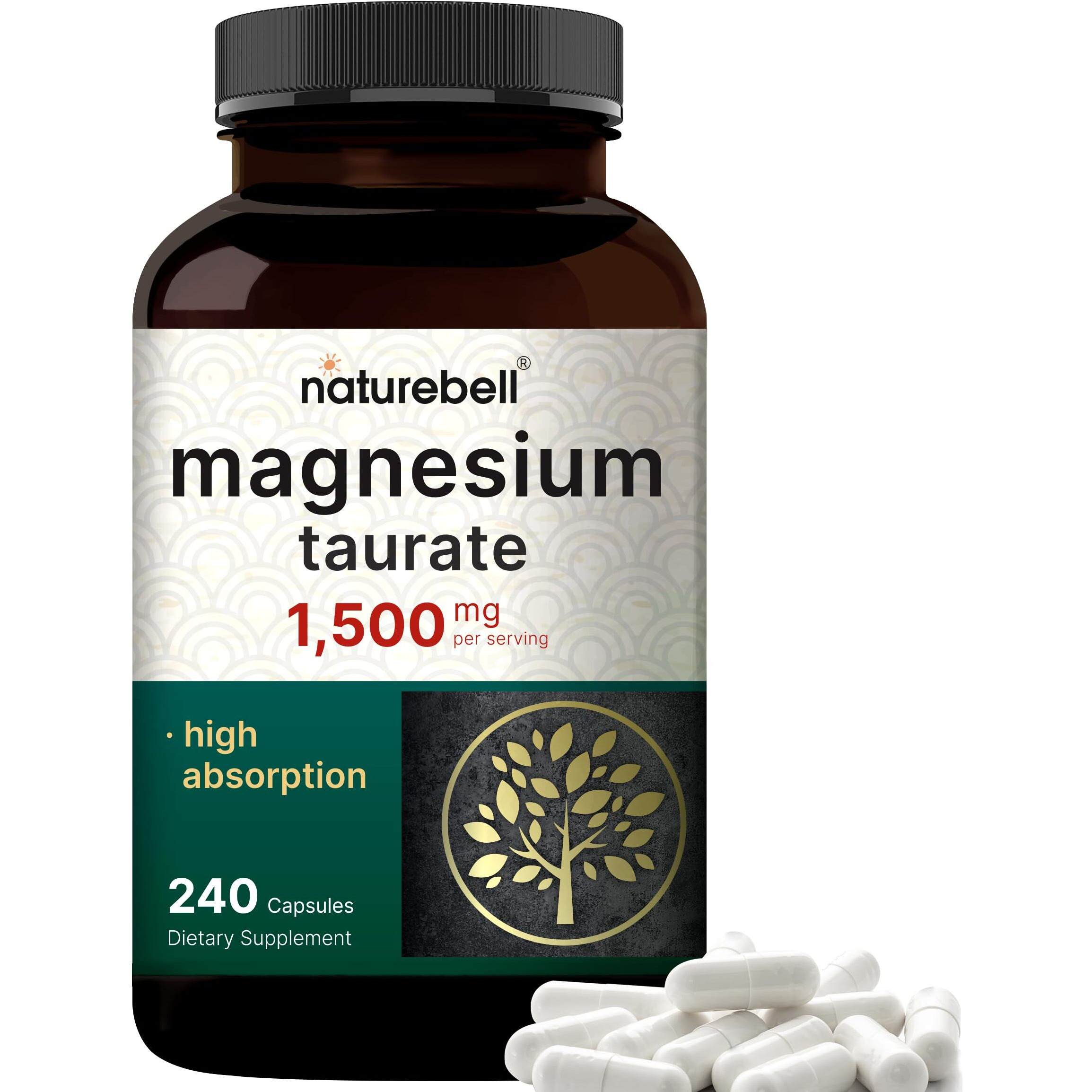 Magnesium Taurate 1 500Mg Per Serving  240 Capsules | Chelated For High Absorption - Heart & Nervous Mineral Supplement - Non-Gmo  Gluten Free