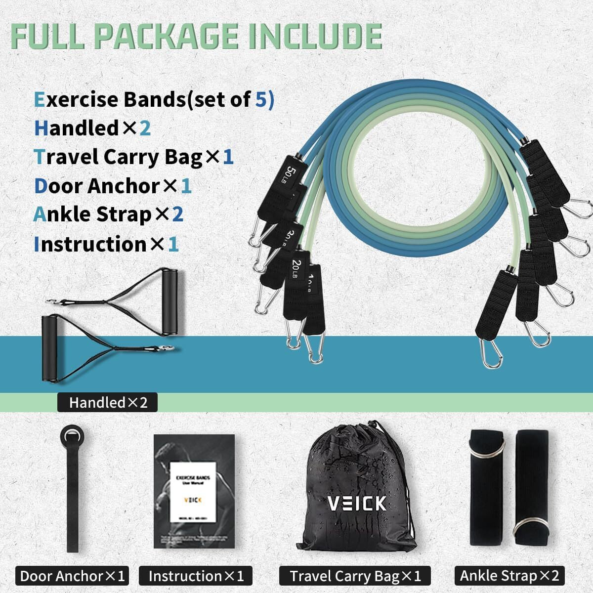 Veick Resistance Bands  Exercise Bands  Workout Bands  Resistance Bands For Working Out With Handles For Men And Women  Exercising Bands For Fitness Weights Work Out At Home