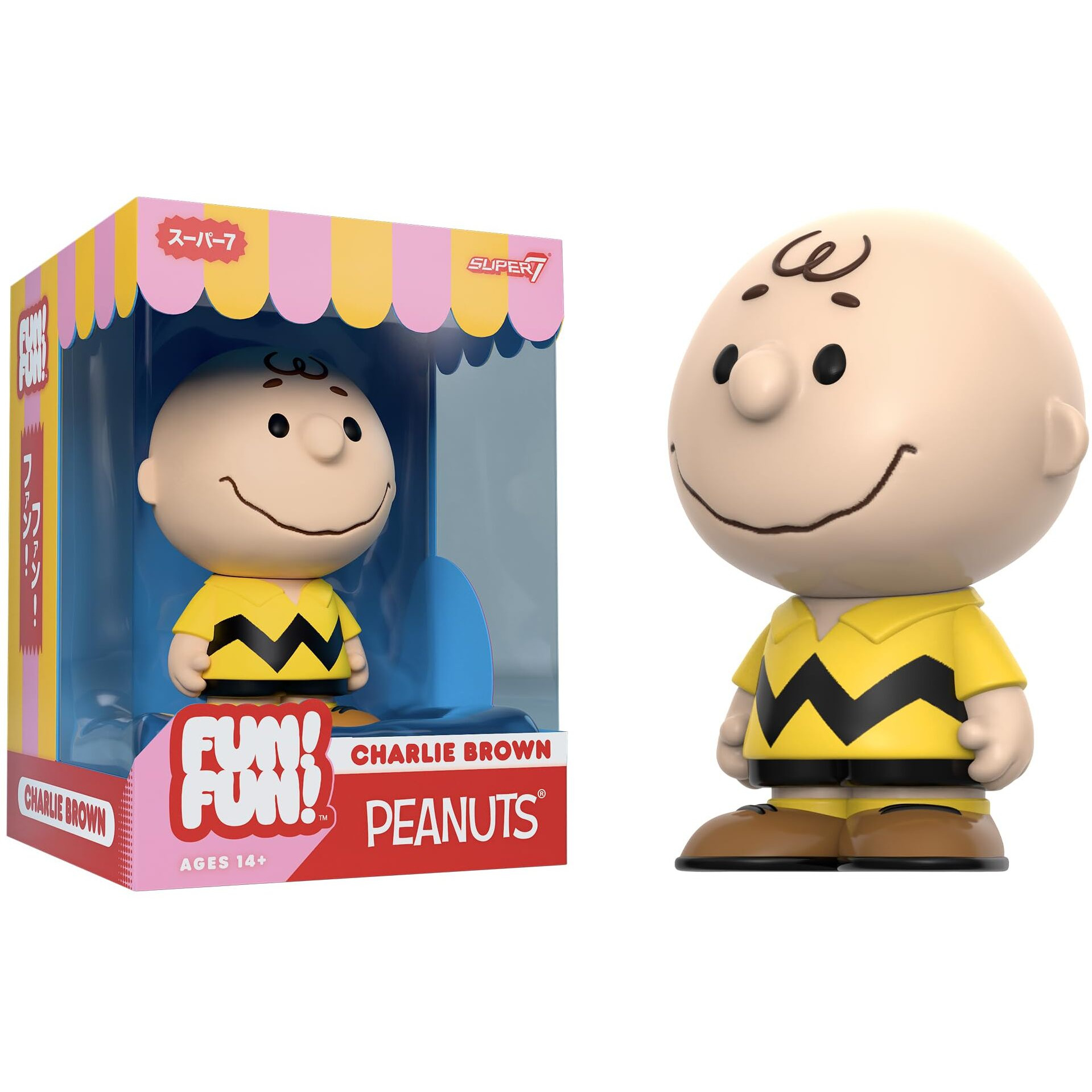 Super7 Fun Fun Peanuts Charlie Brown (Yellow) Vinyl Figure - 5"" Peanuts Action Figure - Classic Cartoon Fans Collectibles & Retro Toys - Cartoon Model For Collectors & Display Figurine- Comic Strips
