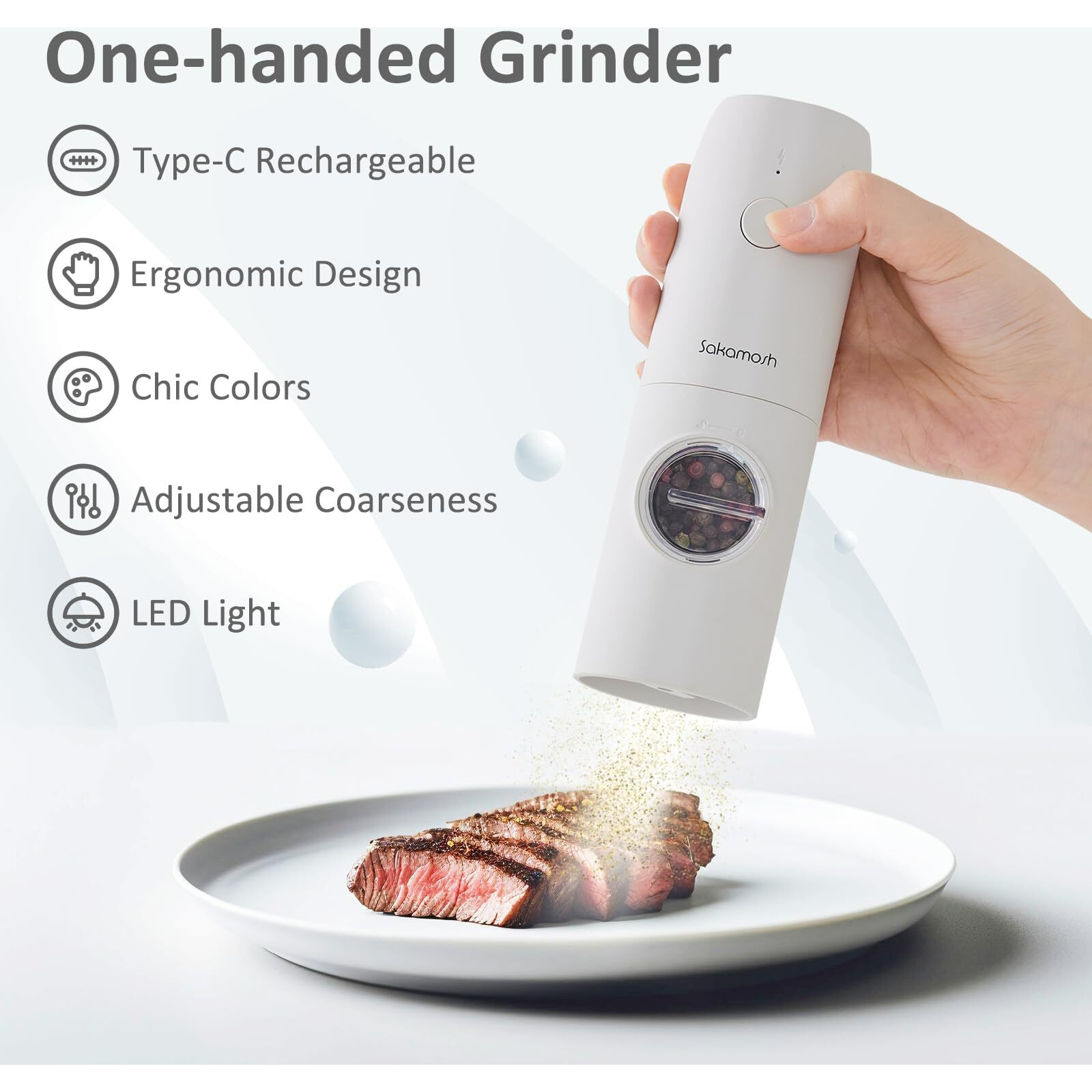 Electric Salt And Pepper Grinder Set  Rechargeable Adjustable Coarseness With Led Light  Electric Salt And Pepper Shakers Refillable(2 Packs  Light Grayish White)