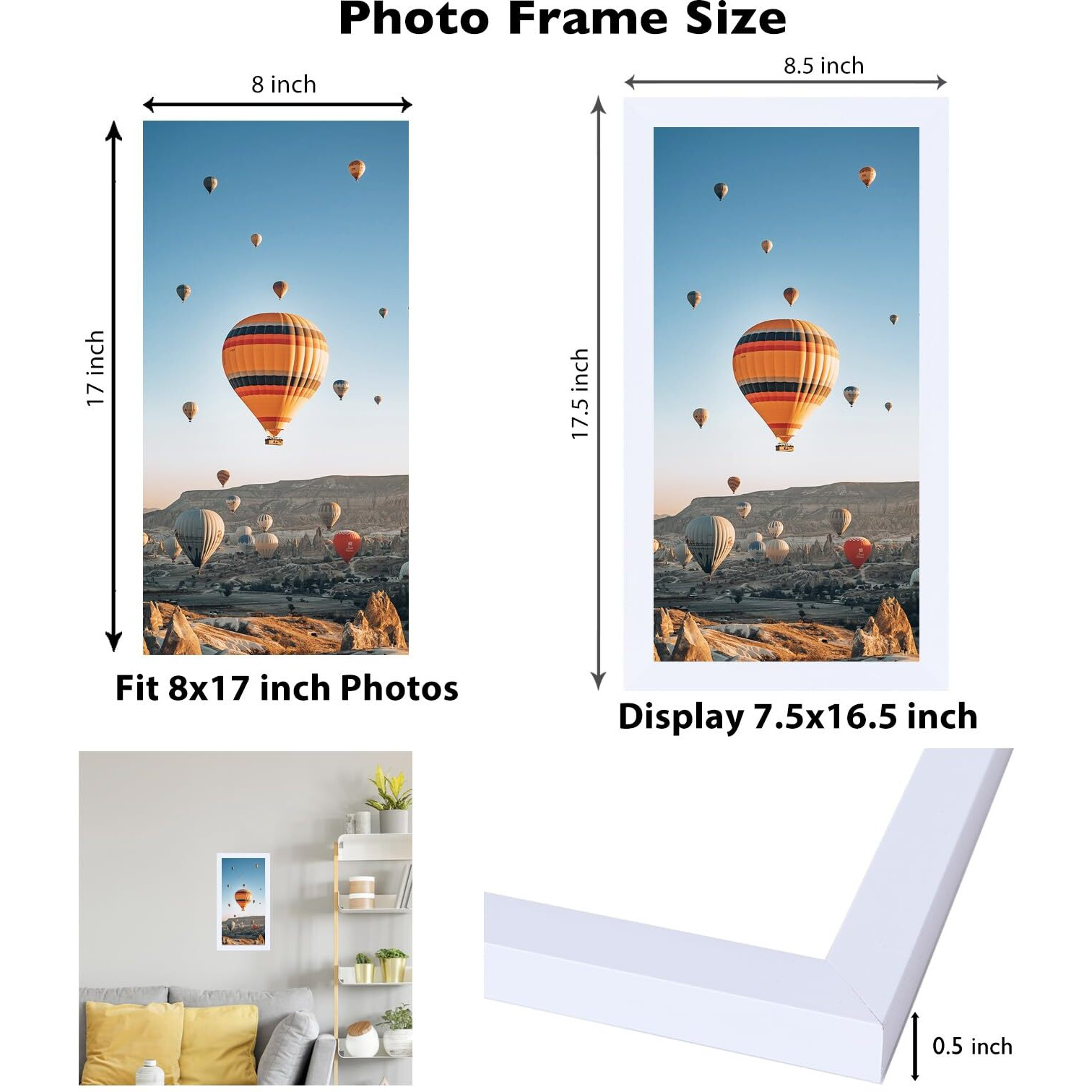 Jcjmy 8X17 Picture Frame White For Poster Photo Picture  Horizontal And Vertical Formats For Wall Hanging  8 X 17 Wall Gallery Poster Photo Frame For 8 By 17 Photos Posters  White
