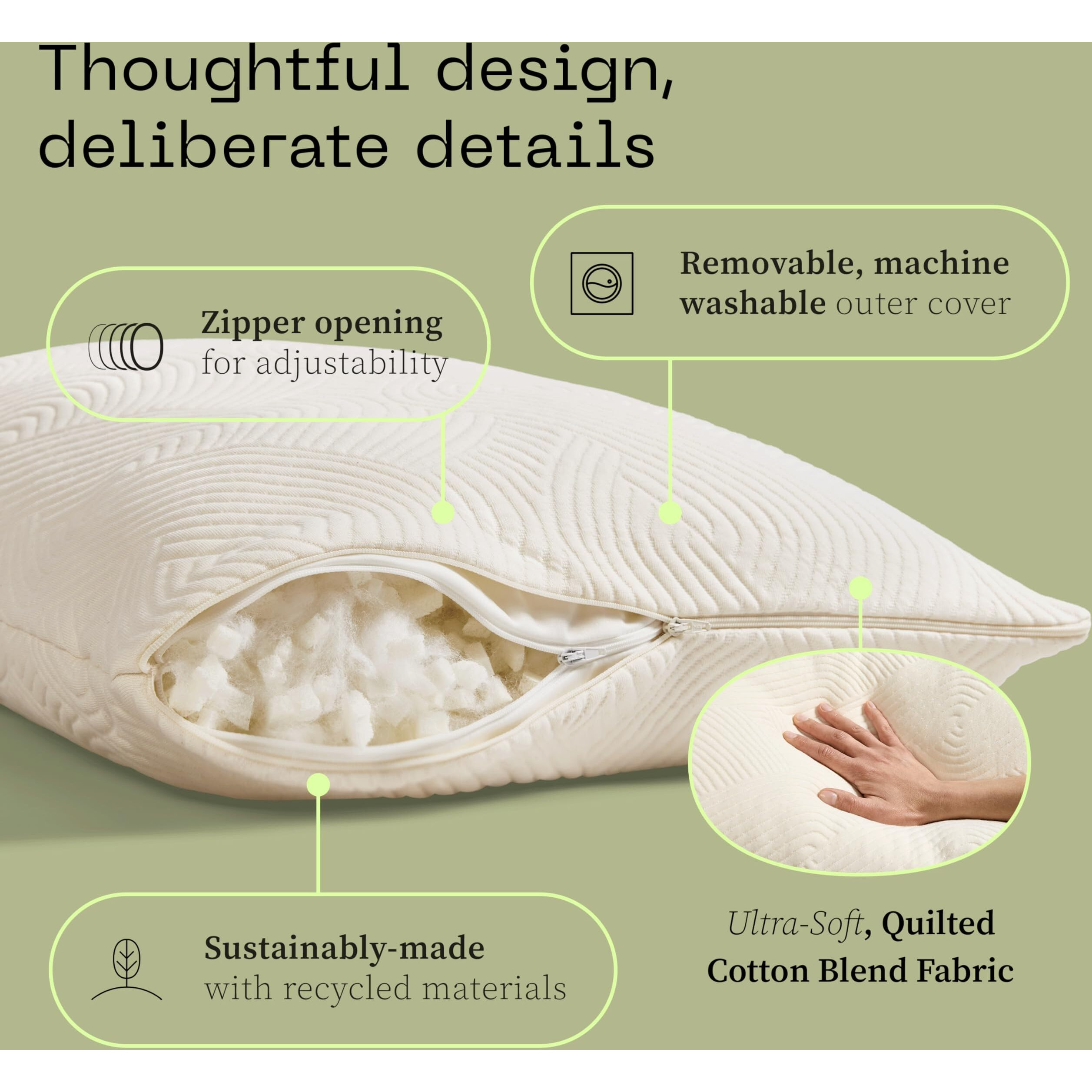 Coop Home Goods Adjustable Latex Pillow Queen  With Talalay Latex & Microfiber Fill  Best Pillows For Sleeping  Naturally Cooling  Eco-Friendly  Medium Firm Pillow For Back  Stomach Or Side Sleepers