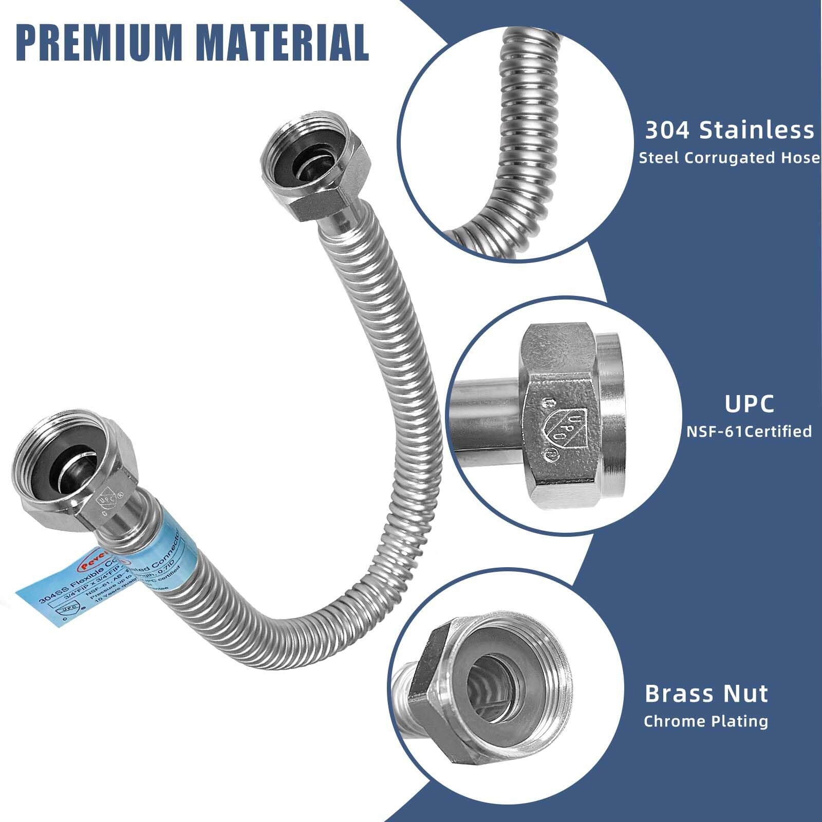 Hot Water Heater Hose With 1"" (Female Iron Pipe) 18"" Length Flexible Corrugated Flexible Pipes Replacement Flex Lines Connector (Large Caliber Tube-Inner Diameter 0.92"")