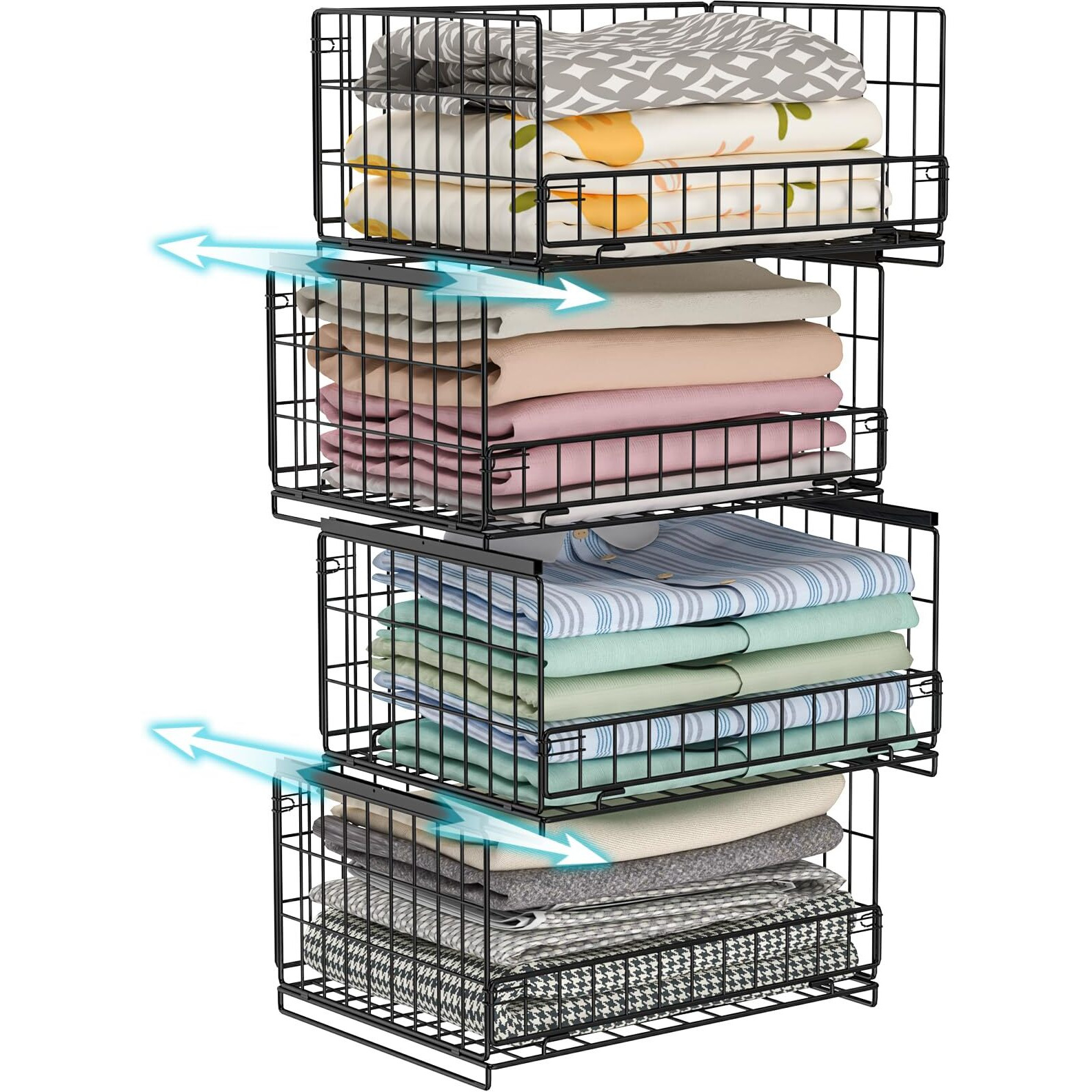 Hongtamoya 4-Tier Sliding Closet Organizers And Storage Shelves  Stackable Closet Shelf Organizer Basket Bins  Drawer Shelf Storage Container For Wardrobe Cupboard Kitchen Bathroom Office  Black