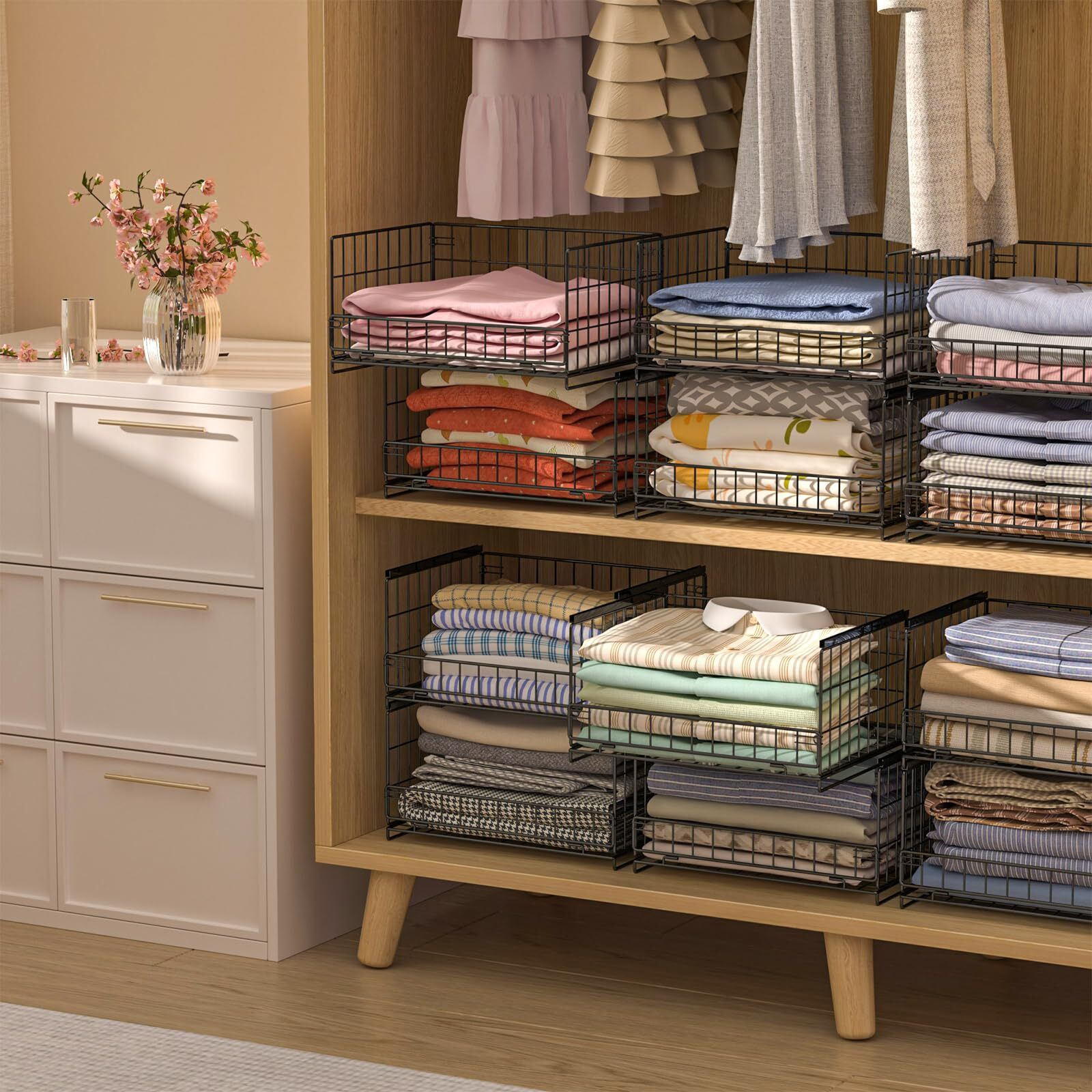 Hongtamoya 4-Tier Sliding Closet Organizers And Storage Shelves  Stackable Closet Shelf Organizer Basket Bins  Drawer Shelf Storage Container For Wardrobe Cupboard Kitchen Bathroom Office  Black