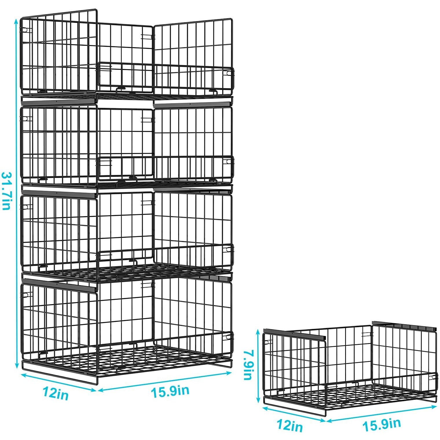 Hongtamoya 4-Tier Sliding Closet Organizers And Storage Shelves  Stackable Closet Shelf Organizer Basket Bins  Drawer Shelf Storage Container For Wardrobe Cupboard Kitchen Bathroom Office  Black