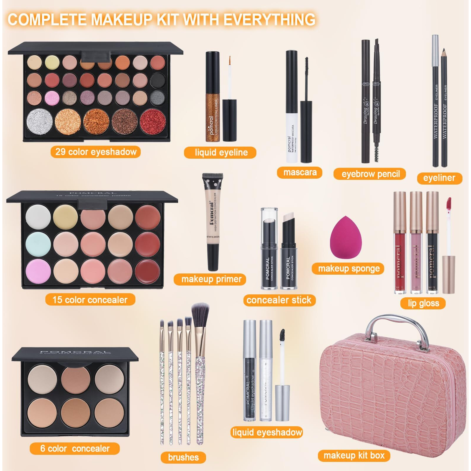 Professional Makeup Kit Makeup Kit For Girls  Makeup Set For Women Eyeshadow Palettes  Lip Colors  Makeup Brush Set Makeup Bag (Pink)