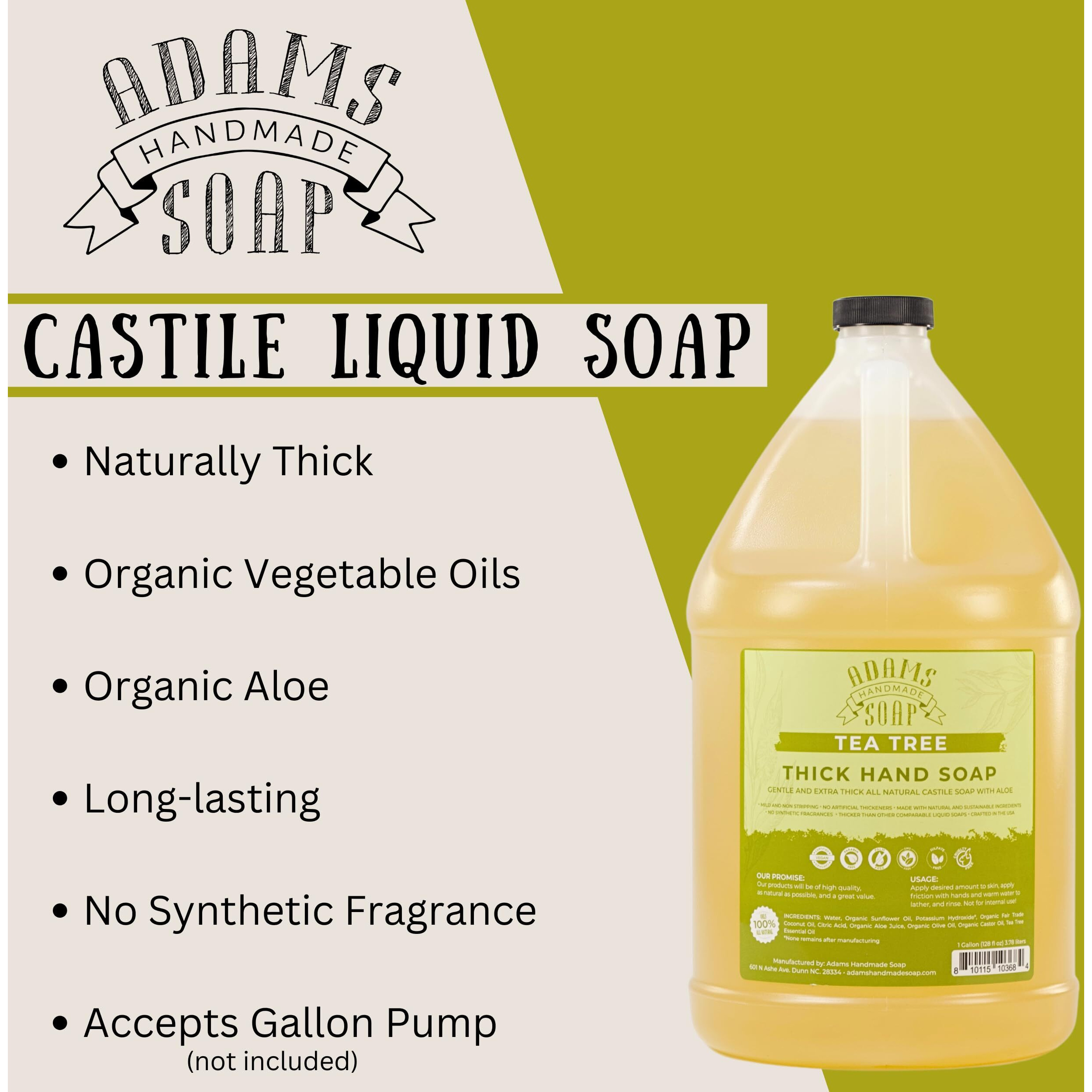 Adams Handmade Soap Thick Organic Castile Liquid Hand Soap 1 Gallon Refill - Tea Tree