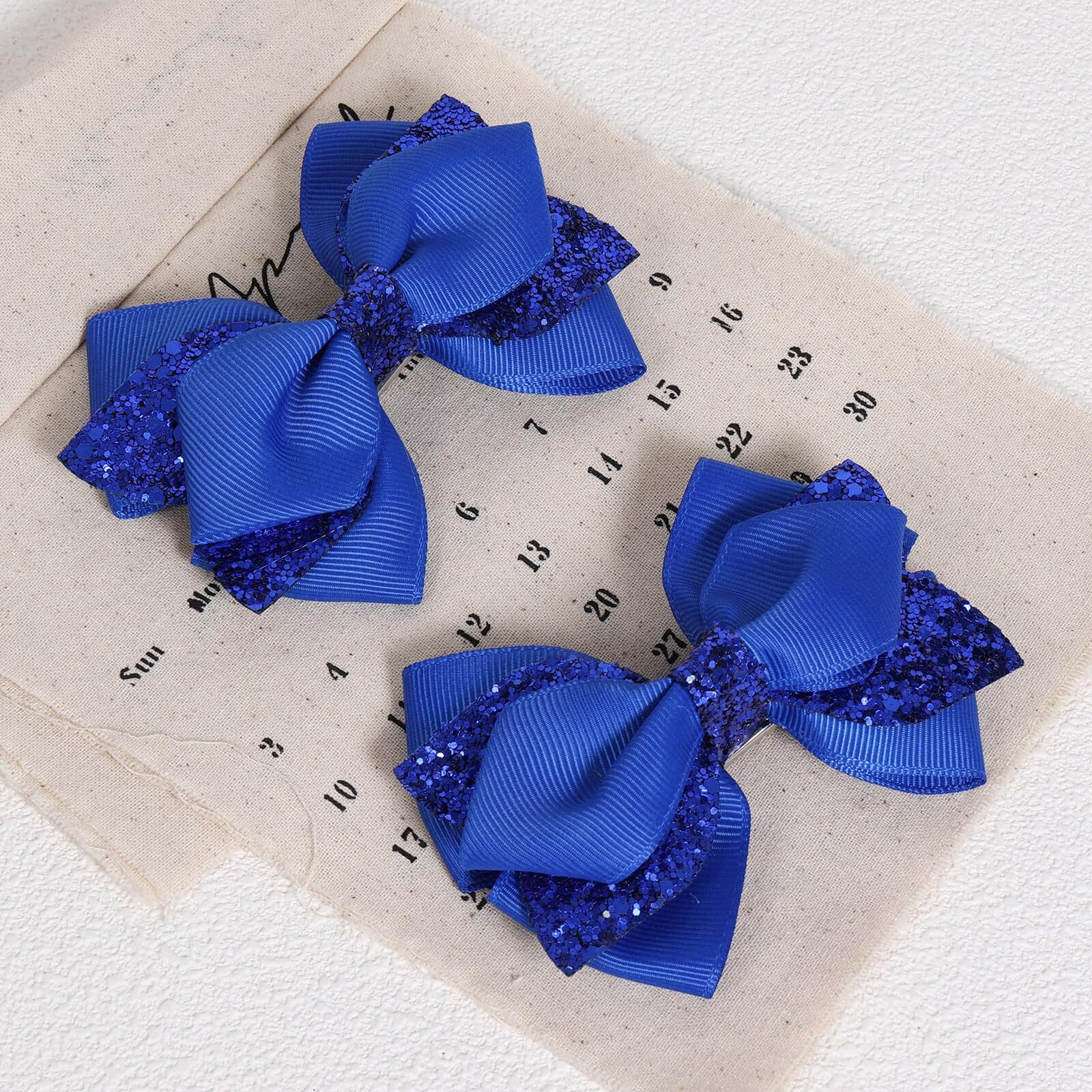 2Pc Glitter Royal Blue Hair Bow Clips 4In Girls Sparkly Sequin Hair Ribbon Barrettes Alligator Hairpins For Teens Toddler Kids Wedding Prom Dance Party Dress Decor Accessories