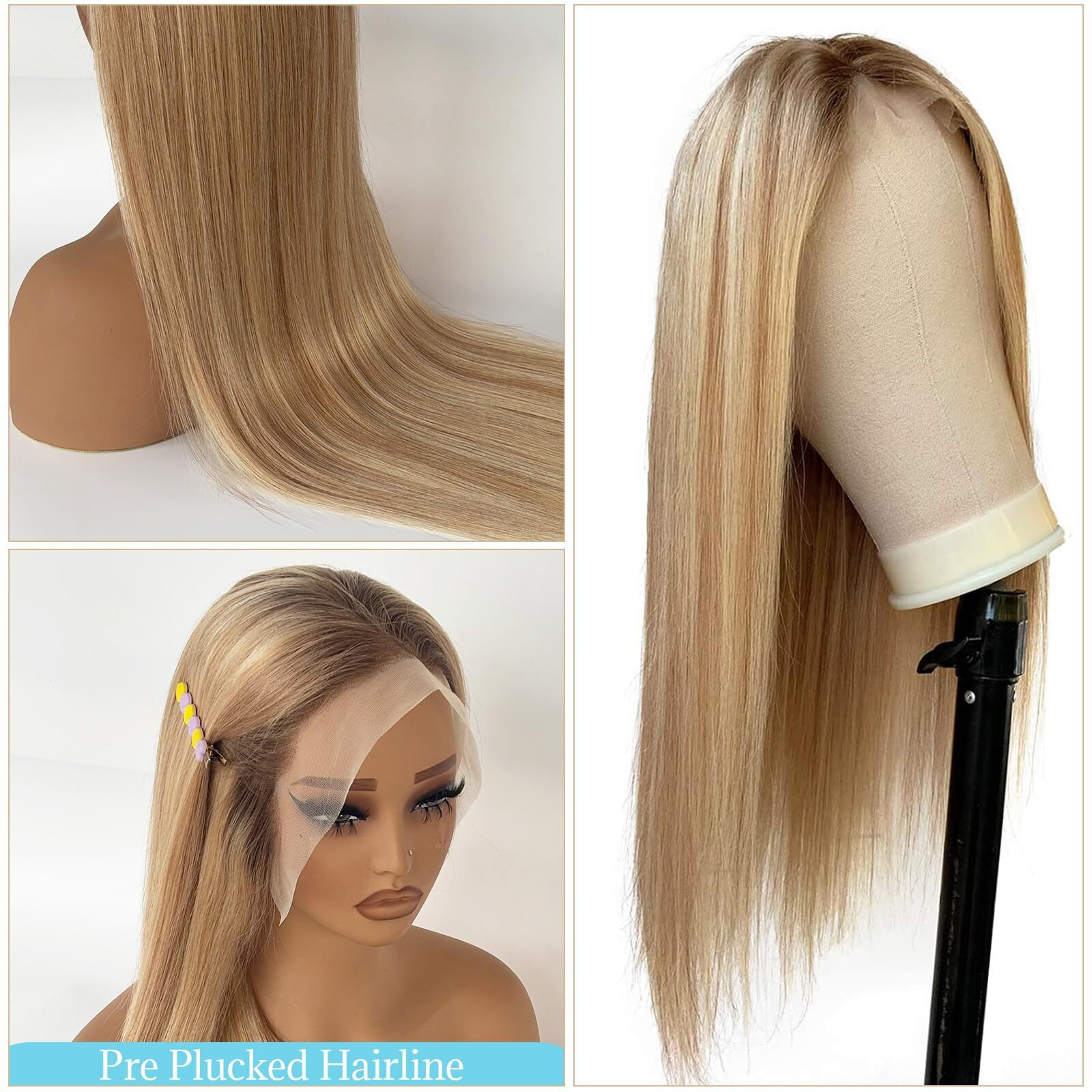 Brown Blonde Balayage Human Hair Wig 22 Inch 13X6 Hd Lace Front Ombre Highlight Wigs With Brown Roots Glueless 180% Density Pre Plucked Golden Brown To Blonde Highlights Wigs For White Women