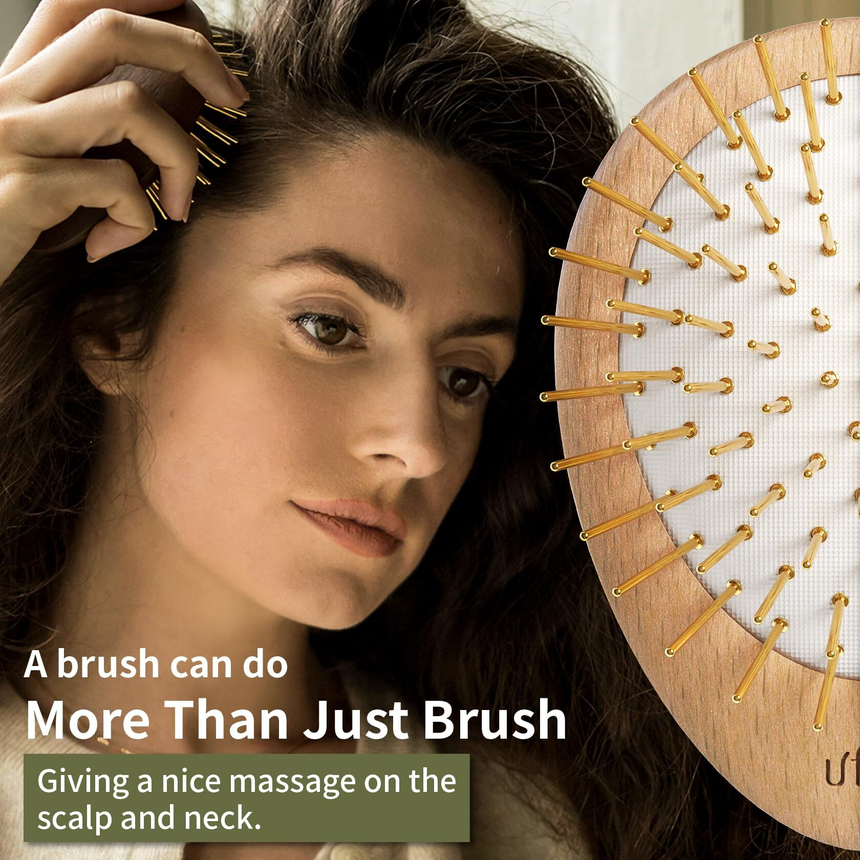 Uffy Acubrusher - 24K Gold-Plated Gua Sha Hair Brush - Ergonomic Scalp Massager For Dandruff & Hair Growth  Suitable For All Hair Types - Ideal Gift Choice In Beech Wood