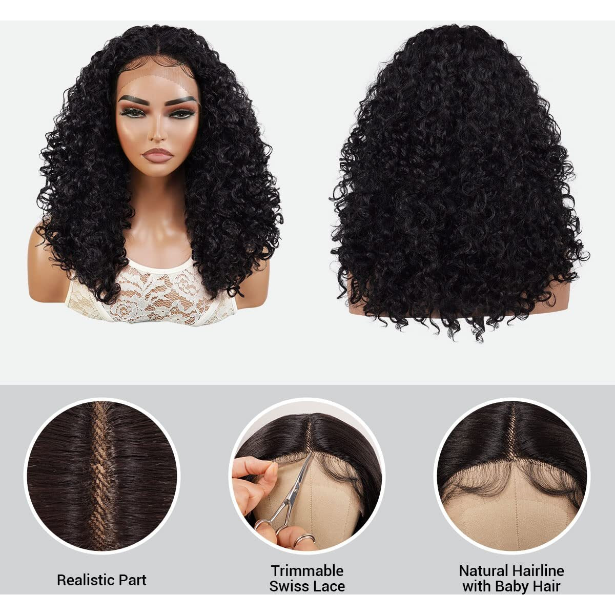 Glam21Usa Studiocut By Pros T Part Swiss Lace Front Wig Medium Curly Bob Deep Wave Middle Center Part Wig For Black Women Heat Resistant Synthetic Wigs Dpl009 (1B-Off Black)
