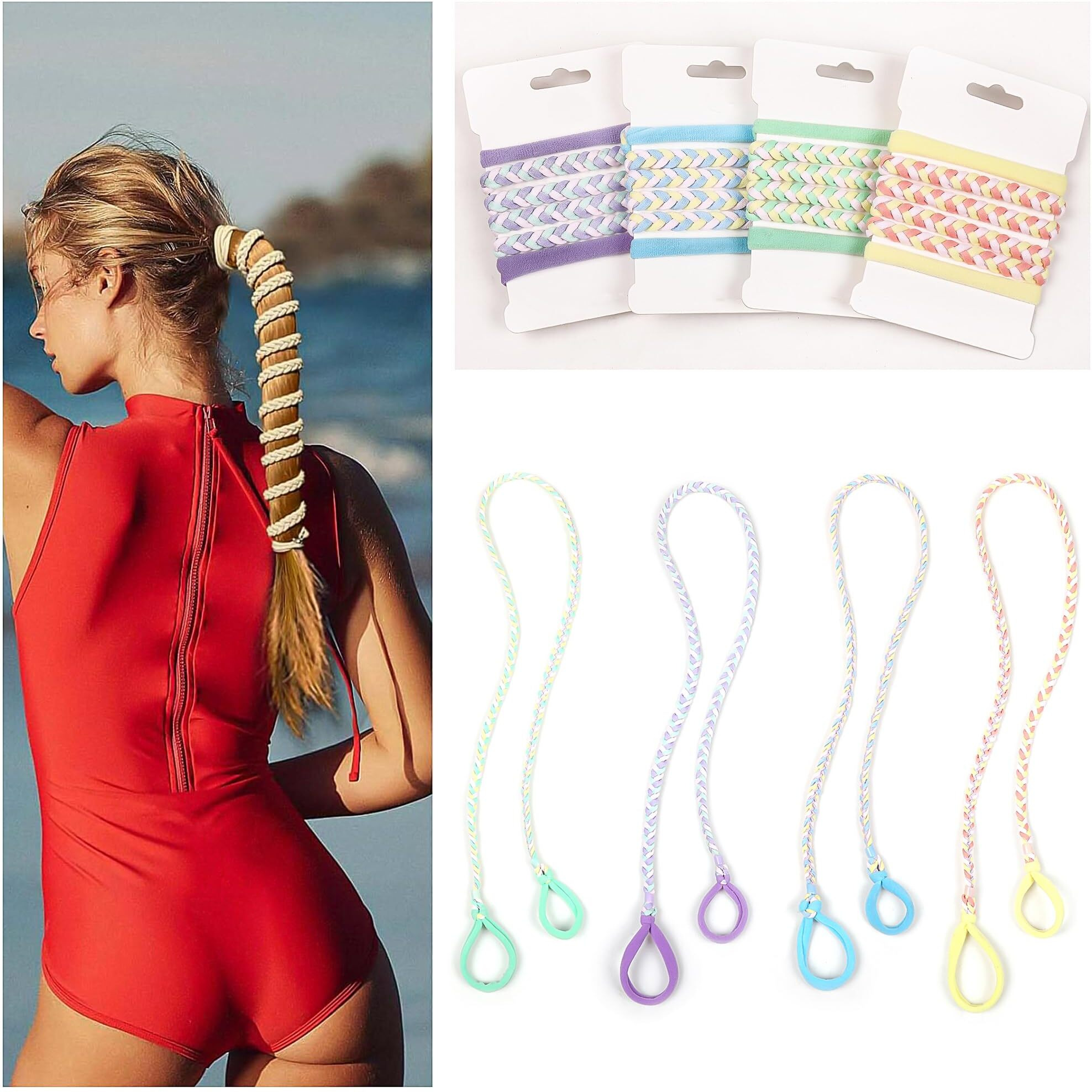 Sport Hair Ties For Women - 4 Pack Elastic Pony Tails For Gym  Braided & Swimming Sports - 30 Inch Length