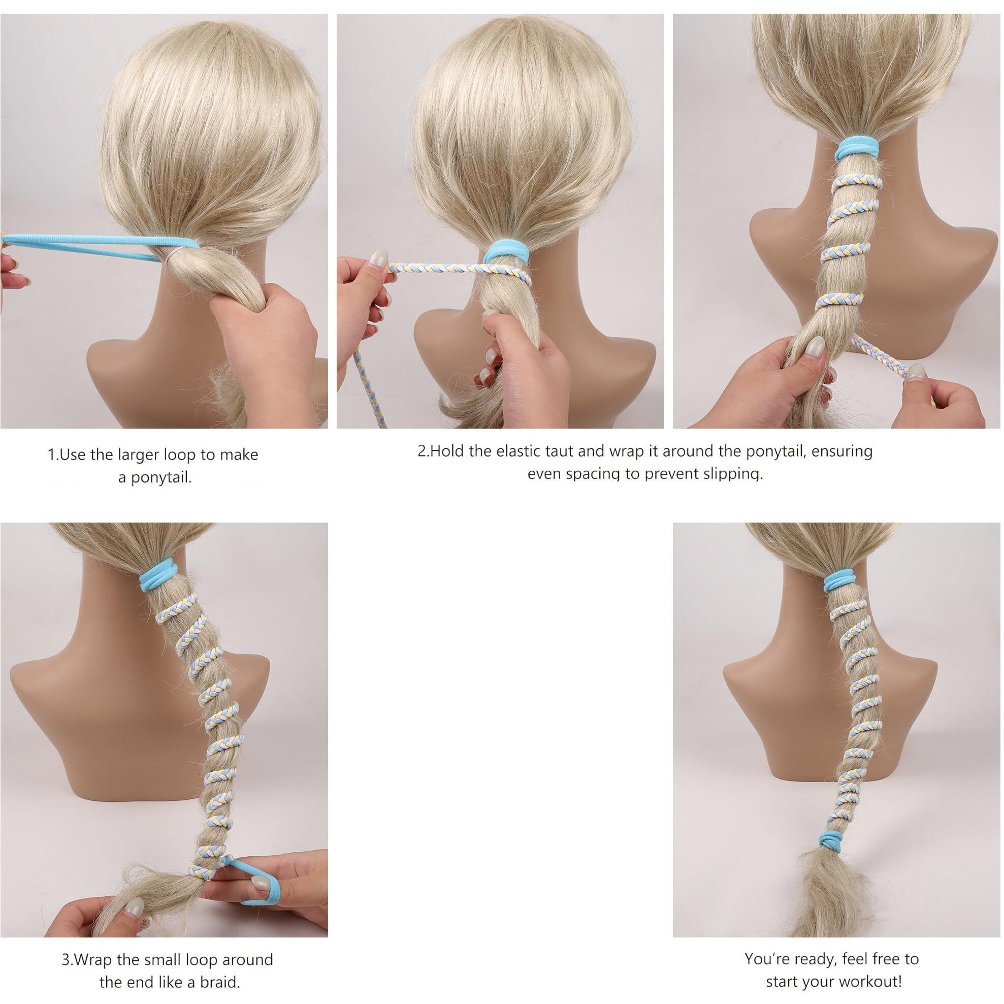 Sport Hair Ties For Women - 4 Pack Elastic Pony Tails For Gym  Braided & Swimming Sports - 30 Inch Length