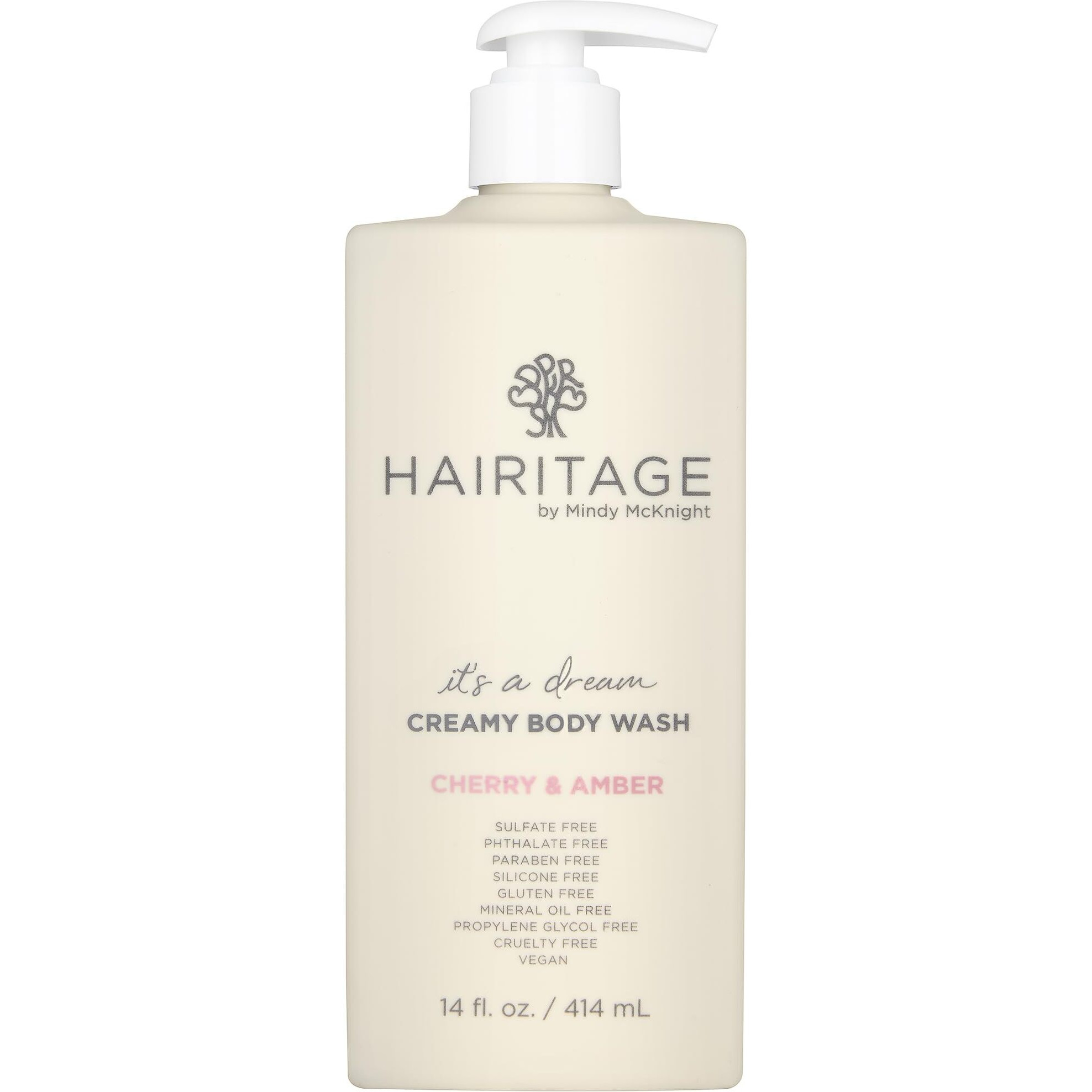 Hairitage Its A Dream Cherry & Amber Scented Creamy Body Wash For Women  Men & Kids - Aa Fruit Extract For All Skin Types - Vetiver & Guaiac Wood Essential Oils - Removes Skin Impurities  14 Fl Oz.