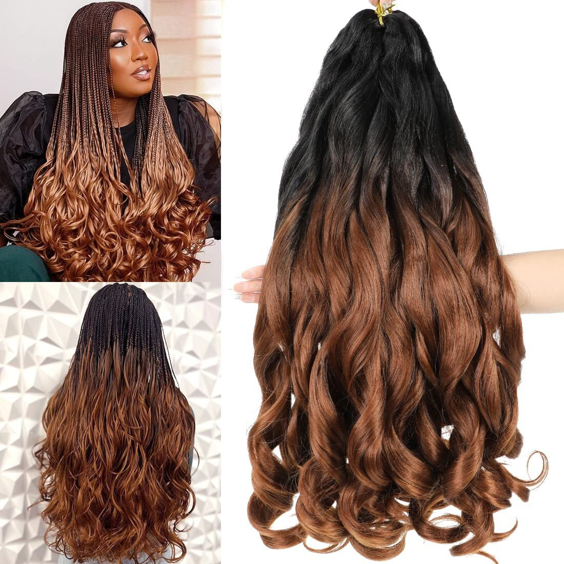 Wipporya French Curly Braiding Hair 24 Inch 6 Packs Black Wave Bouncy Crochet Hair Pre Stretched 100G/Pack Yaki Curly Hair For Black Women Hair Extensions (B29)